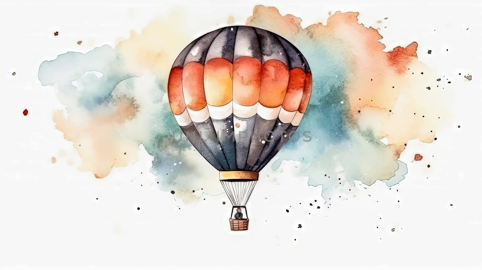 A majestic hot air balloon soars, a vibrant burst of color and freedom in the boundless, dreamy expanse