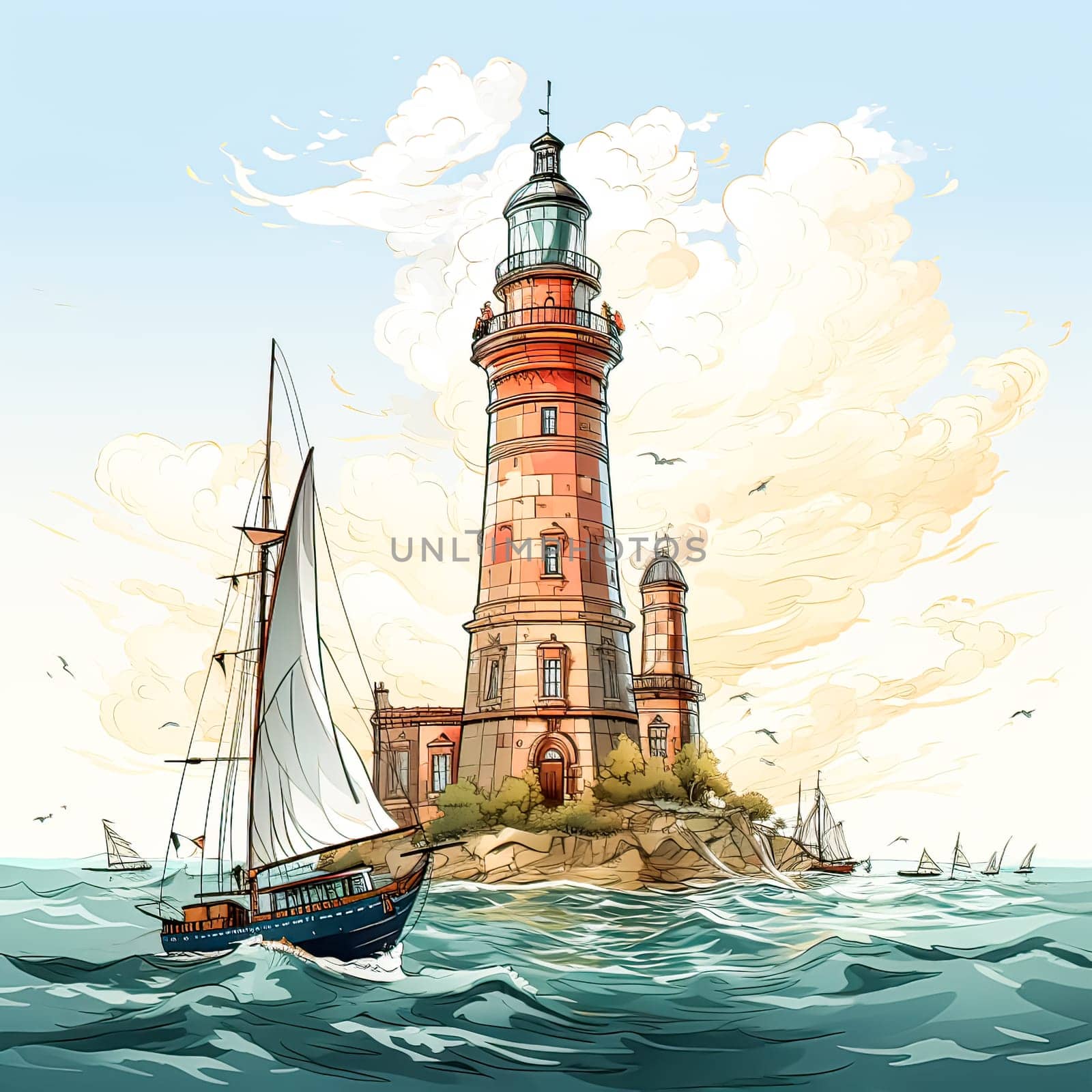 Dramatic watercolor A stormy sea frames a resilient lighthousean evocative by Alla_Morozova93