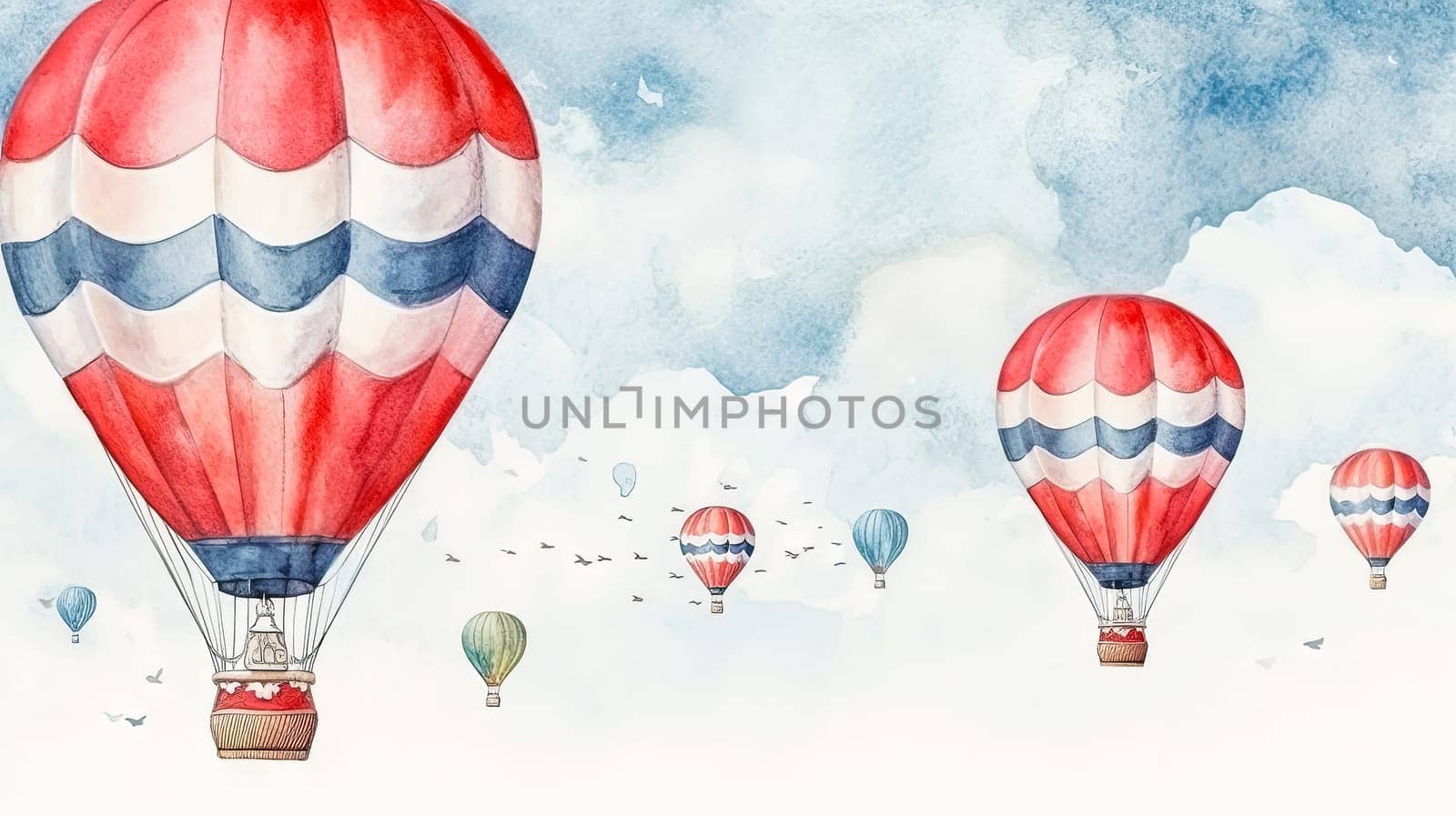 A majestic hot air balloon soars, a vibrant burst of color and freedom in the boundless, dreamy expanse