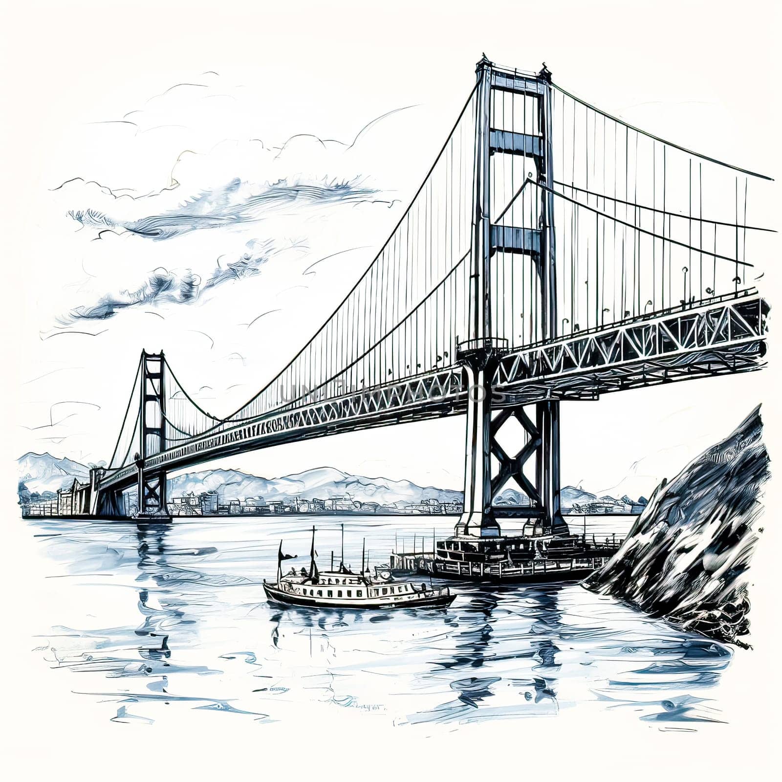 Golden Gate Bridge in watercolor A vibrant masterpiece capturing the iconic San Francisco landmark, blending artistry with architectural majesty.