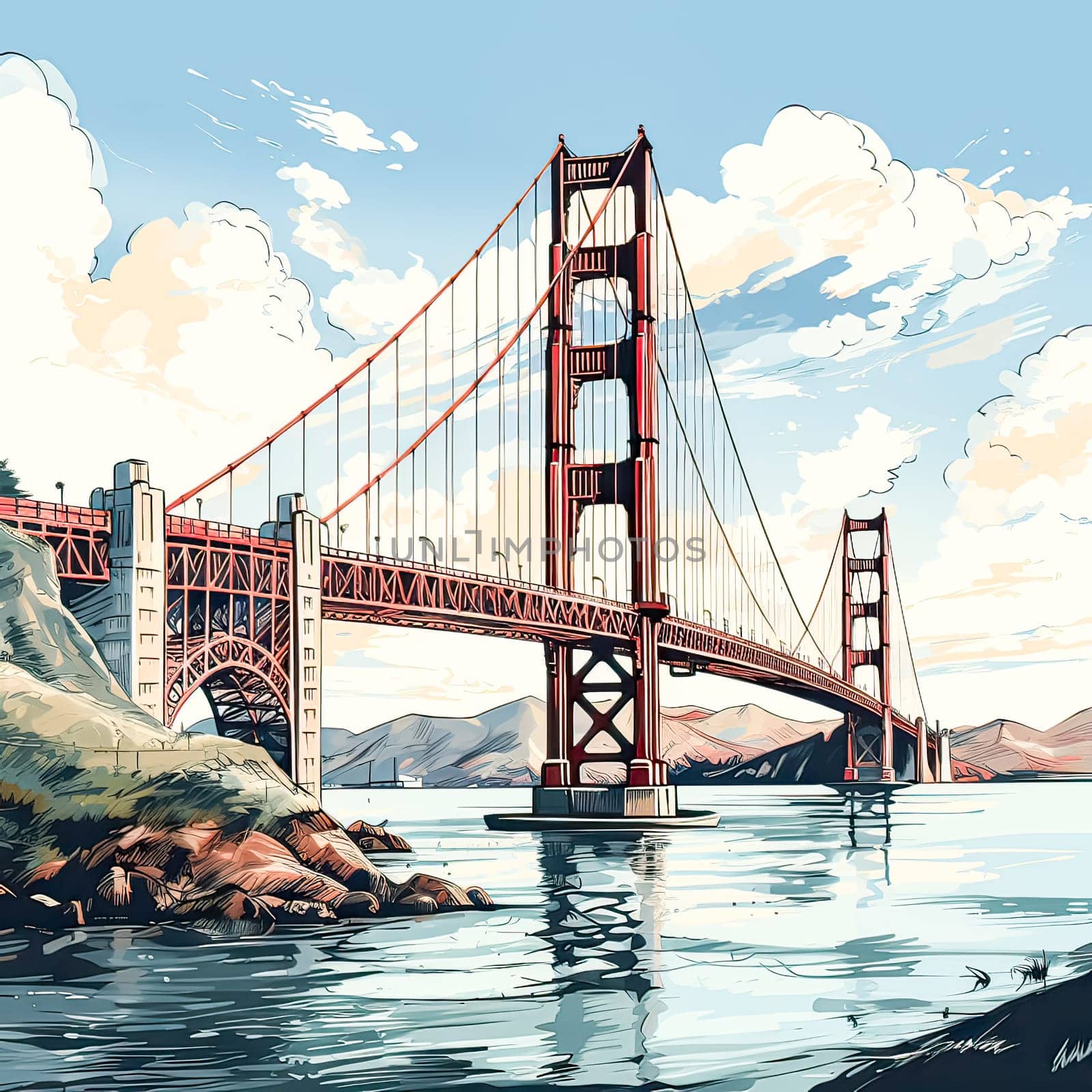 Golden Gate Bridge in watercolor by Alla_Morozova93