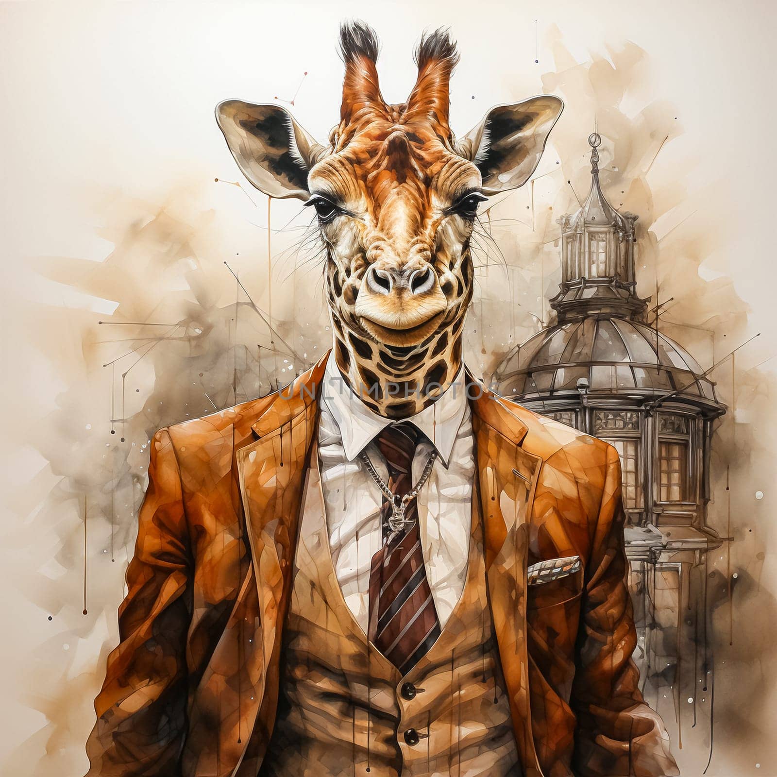 A business watercolor giraffe in an elegant suit by Alla_Morozova93