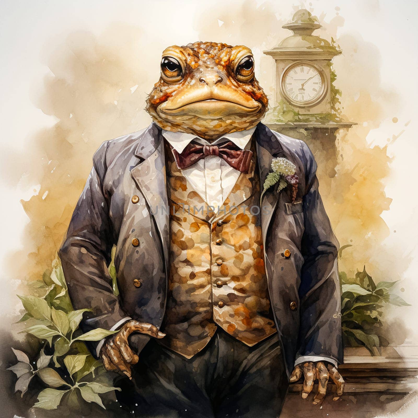 Business watercolor toad in elegant suits by Alla_Morozova93