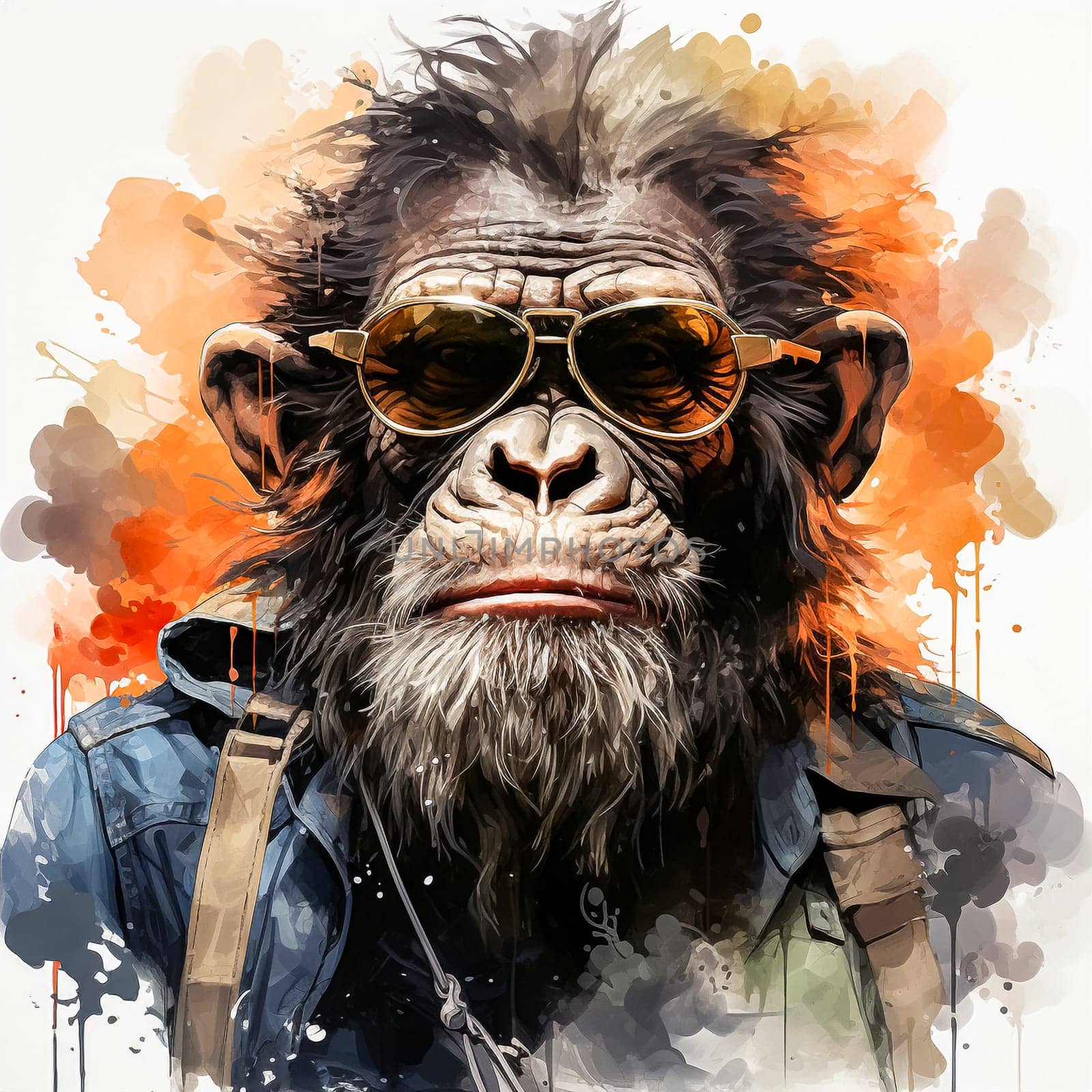 A business watercolor of a monkey in an elegant suit is a whimsical combination of the business world and natural charm, depicted with artistic flair.