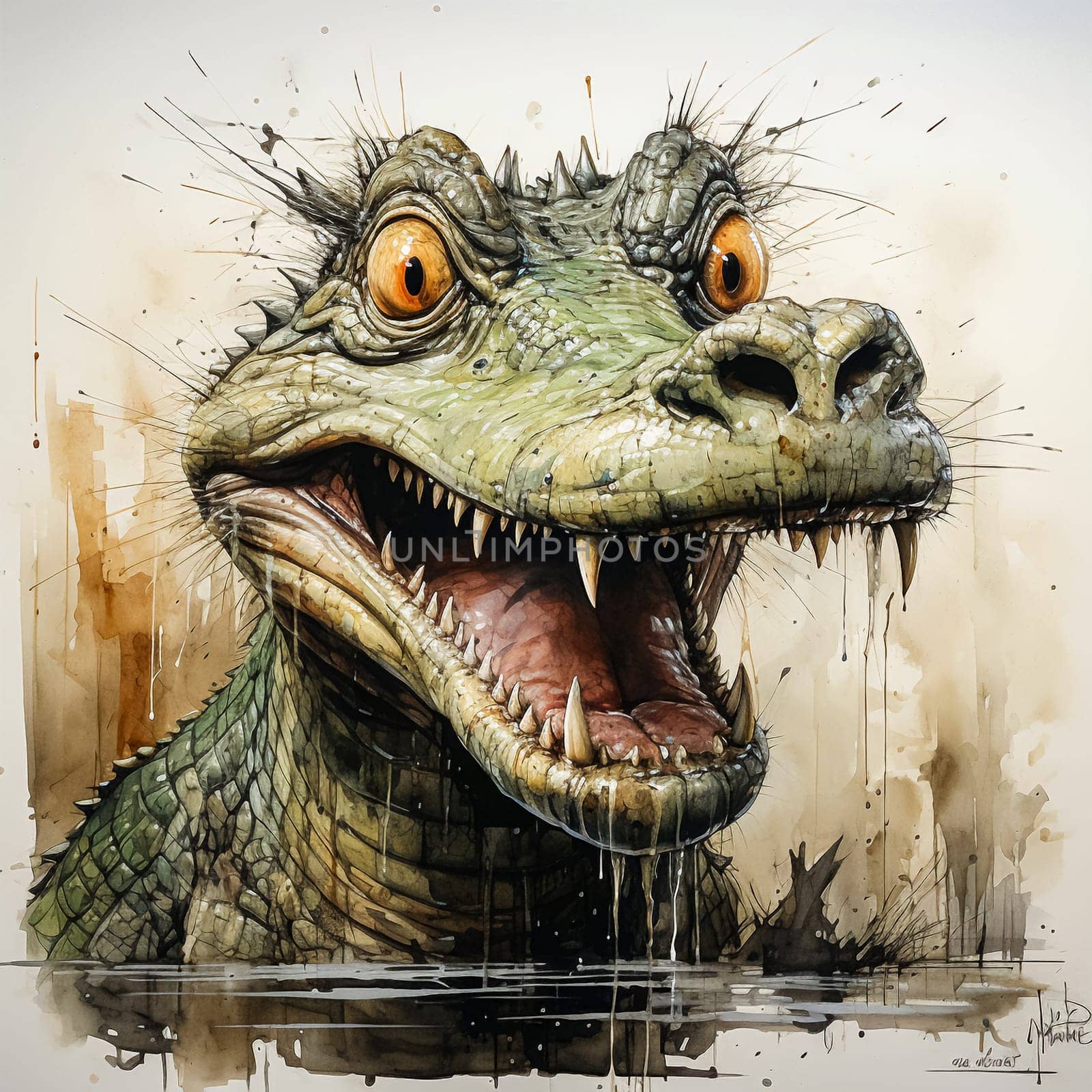 Watercolor ferocity A grinning crocodile bares its teeth by Alla_Morozova93