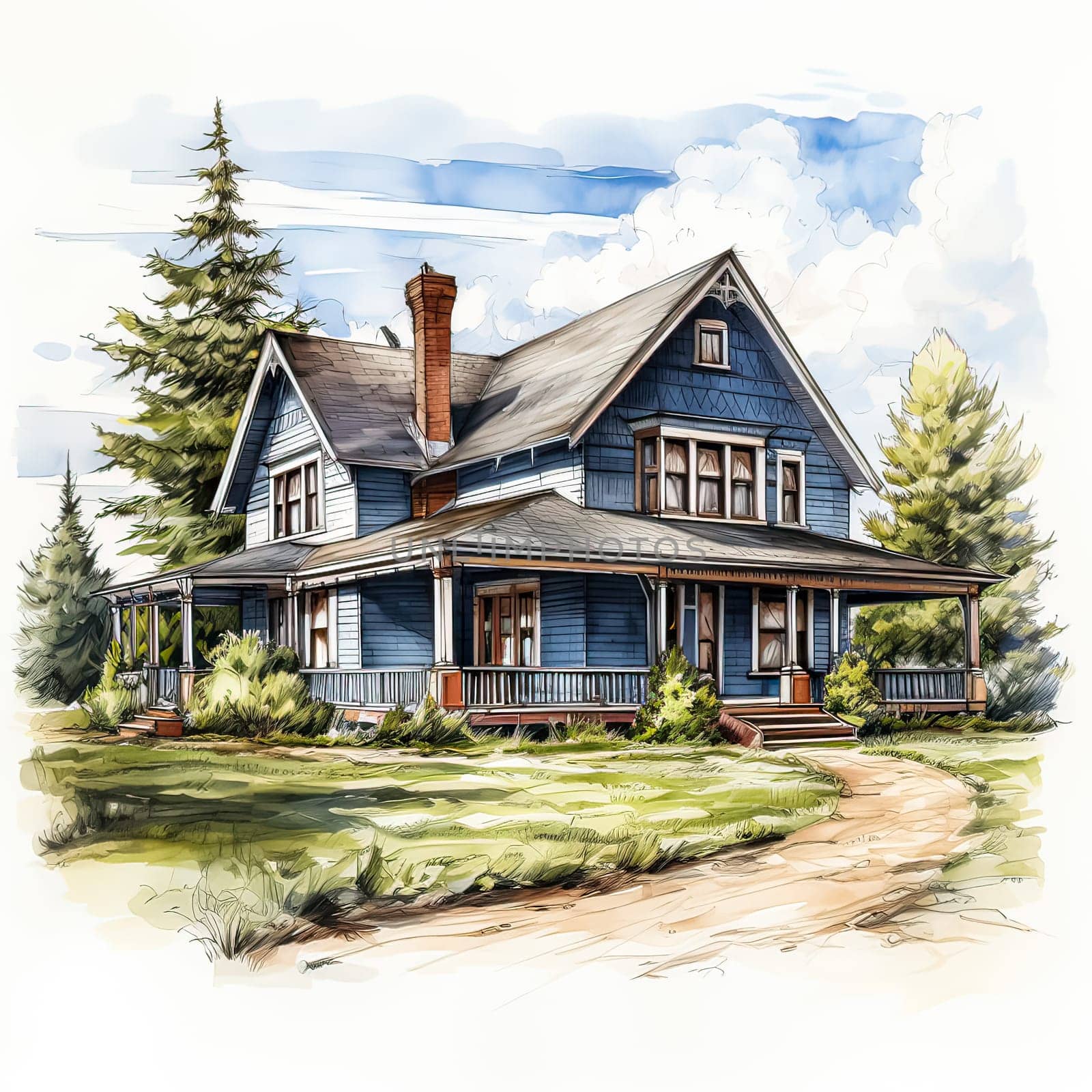 A charming house in a summer forest, surrounded by lush greenery a serene illustration of nature's vibrant embrace