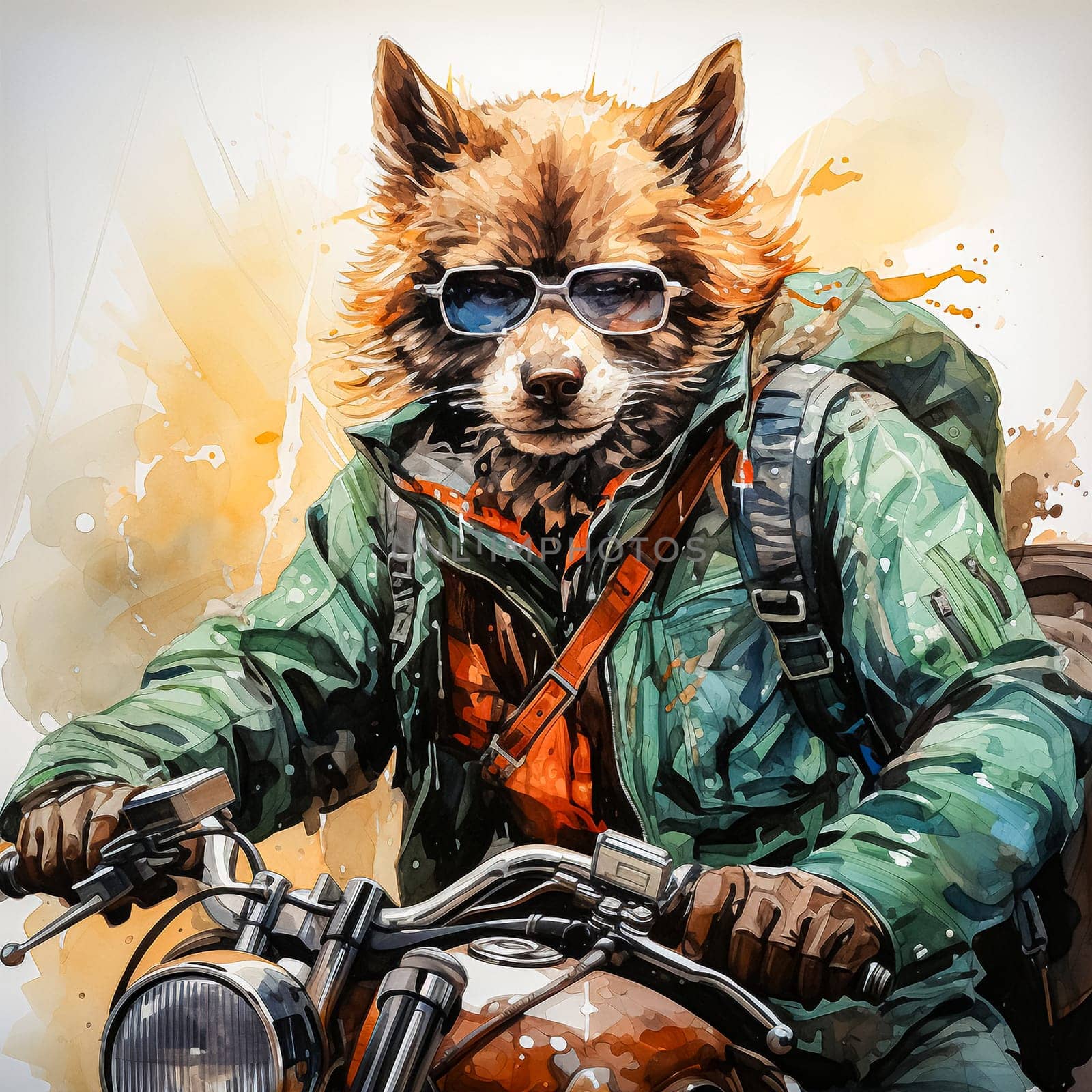 Watercolor adventure unfolds A wolf on a motorcycle by Alla_Morozova93