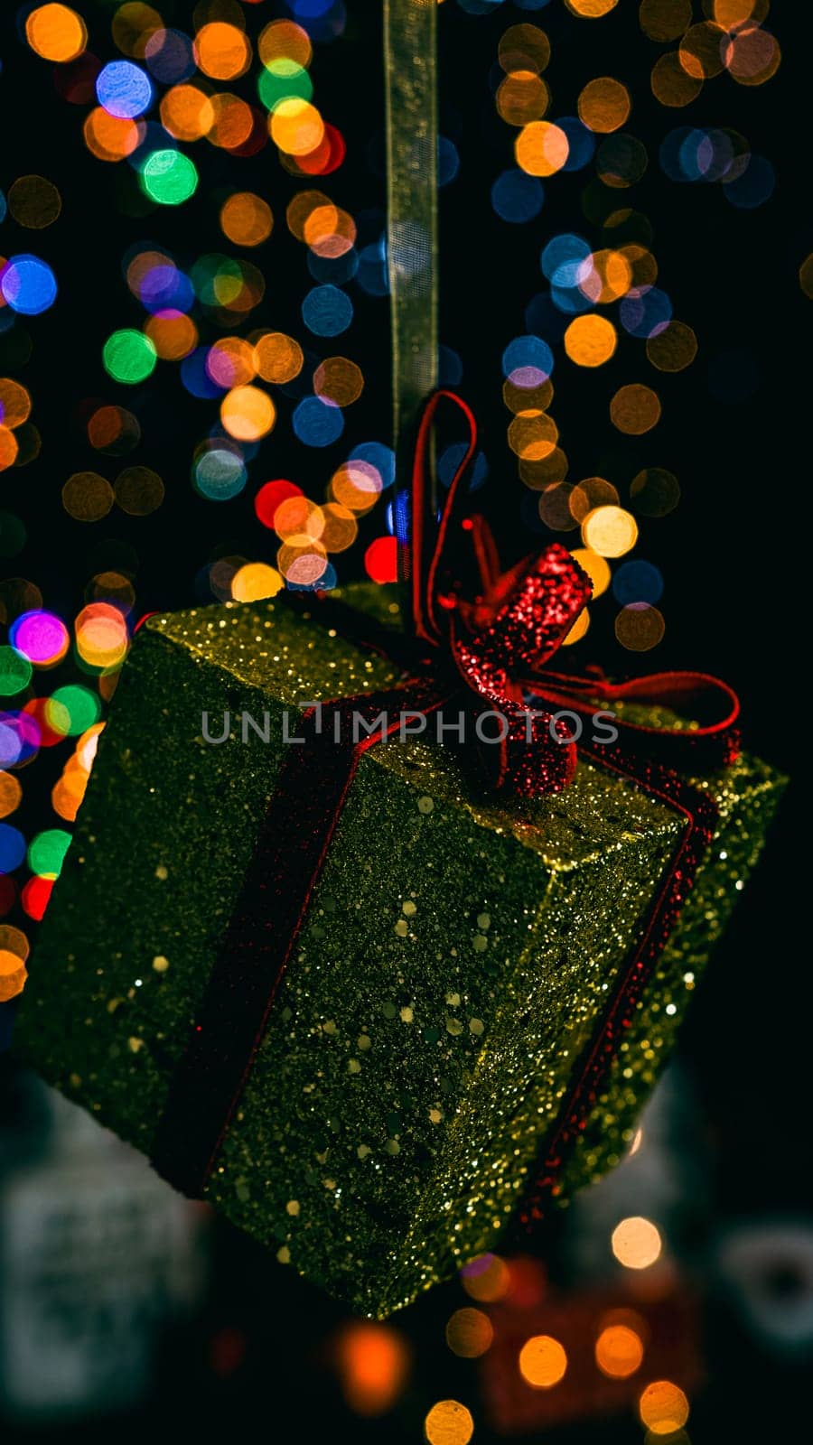 Christmas decorations. Colorful Christmas lights background by vladispas