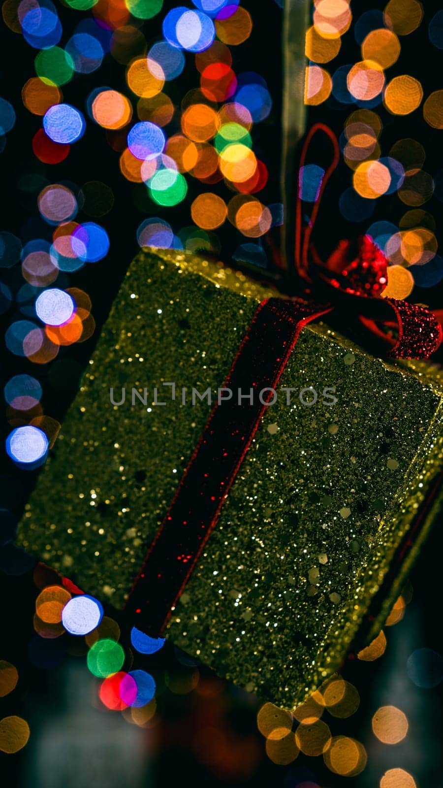 Christmas decorations. Colorful Christmas lights background by vladispas