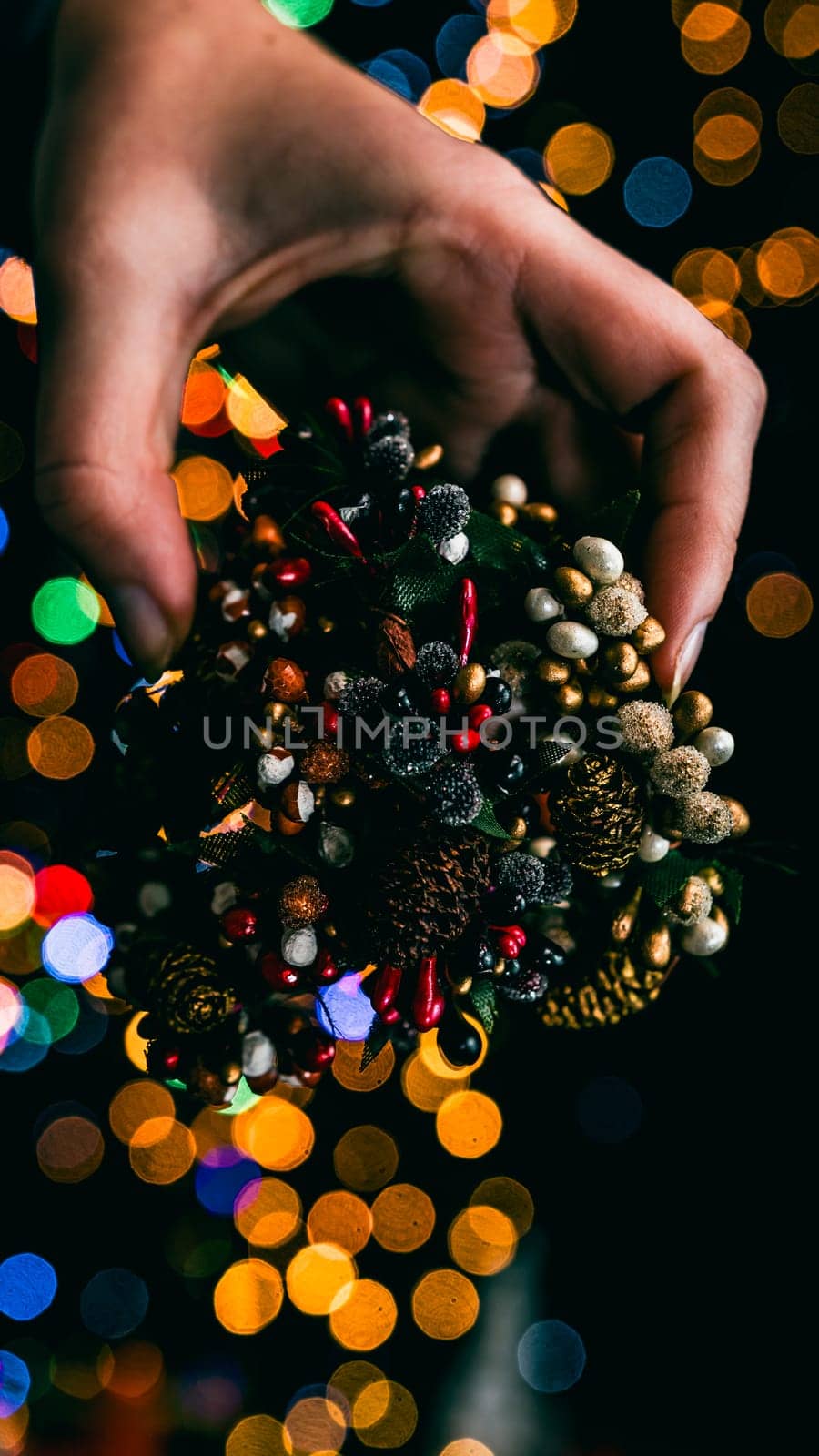 Christmas decorations. Colorful Christmas lights background by vladispas