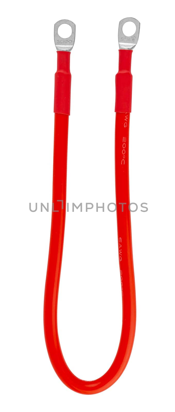 electrical cable with metal contacts insulated on white background