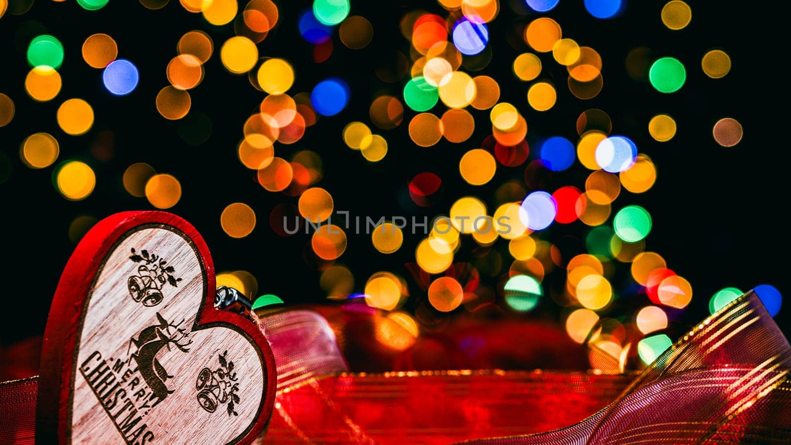 Christmas decorations. Colorful Christmas lights background by vladispas