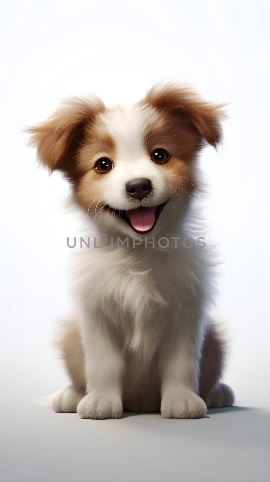 A lively puppy's playful nature shines through as it happily frolics with its tongue out, exuding pure joy and embodying the ultimate definition of man's best friend against white background - generative AI