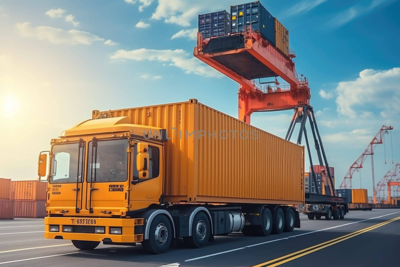 Containers Cargo Ship at logistic hub. Generative AI.