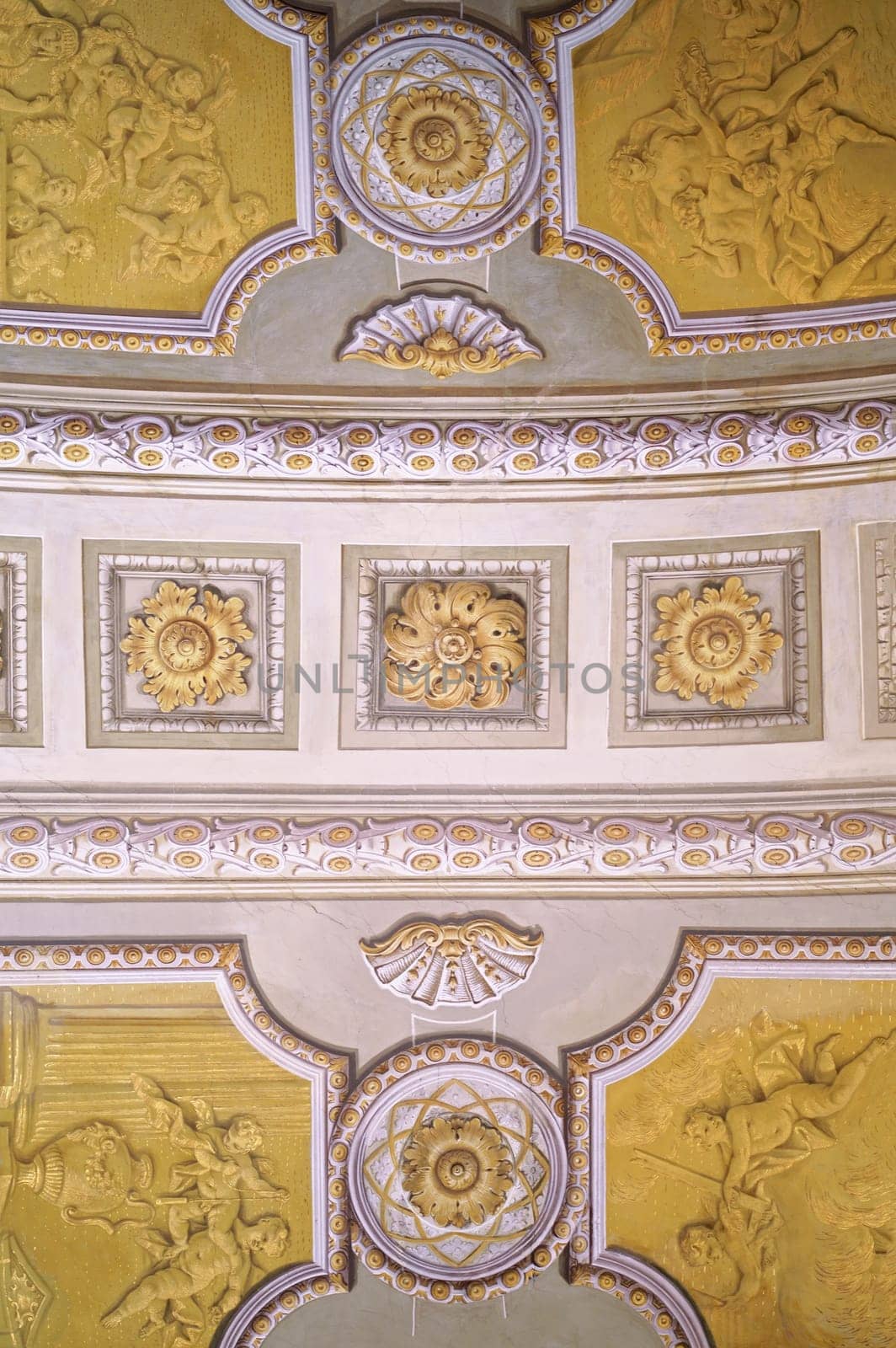 Ceiling frescoes painting, allegory of peace heaven by Daniel Gran at Austrian National Library in Vienna.