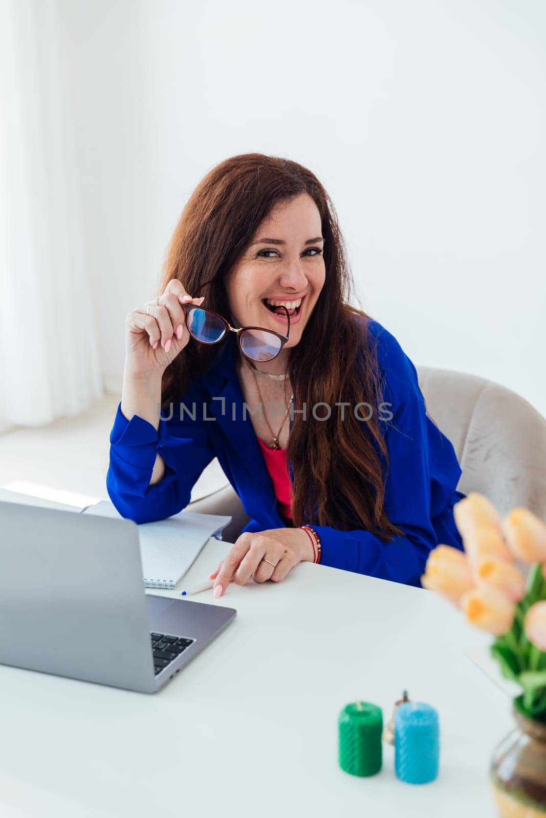 Business woman working online on laptop