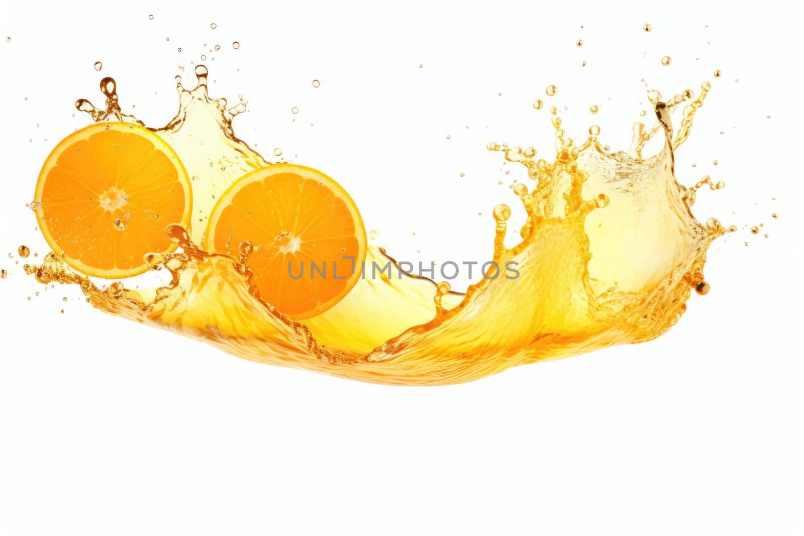 orange fruit juice splash isolated on white background. AI Generated