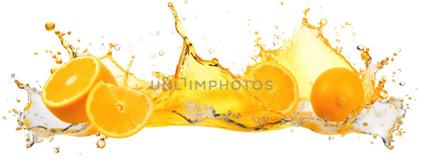 orange fruit juice splash isolated on white background. AI Generated