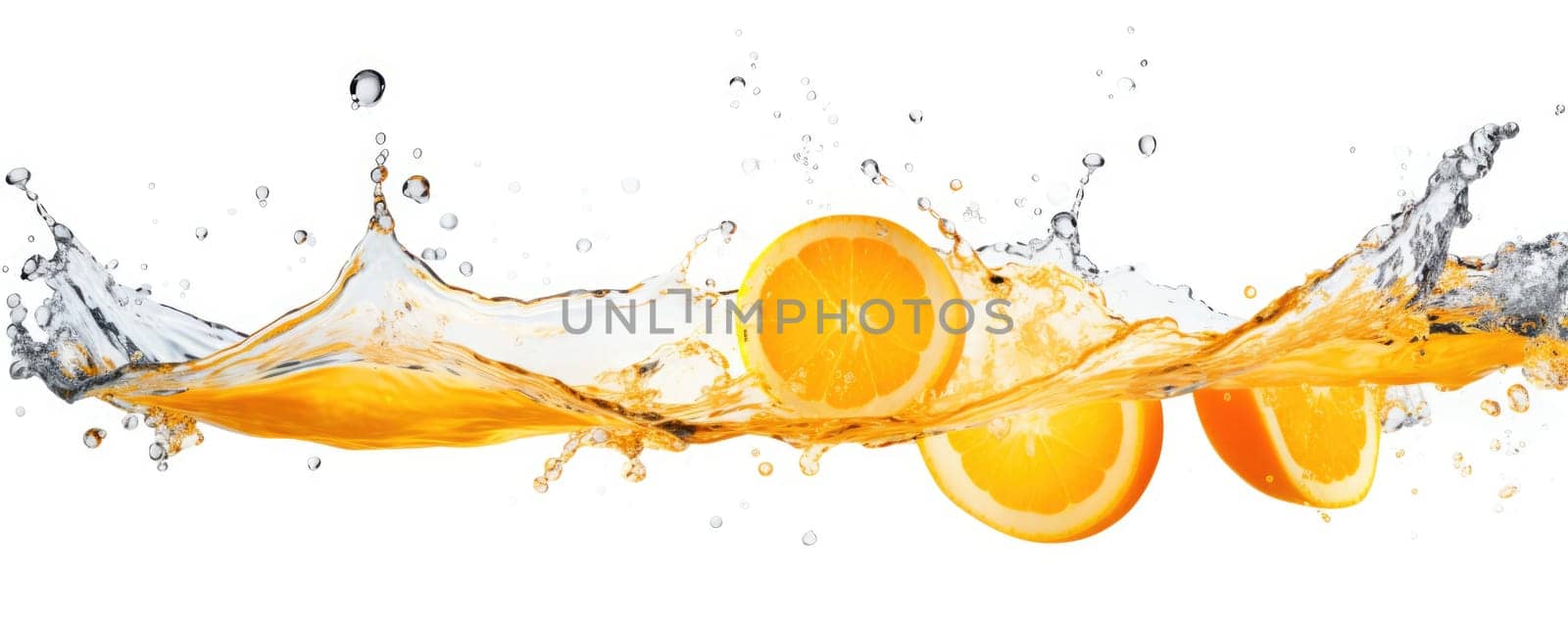 orange fruit juice splash isolated on white background. AI Generated