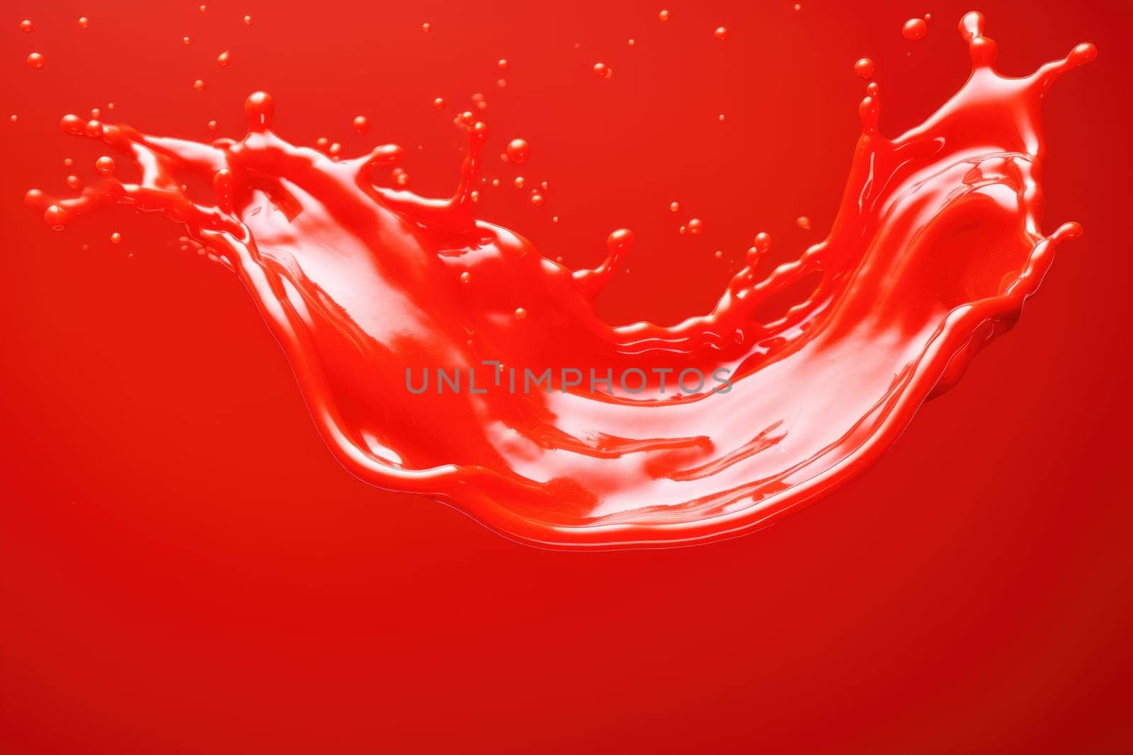 Red tomato ketchup or red liquid splash on red background. AI Generated