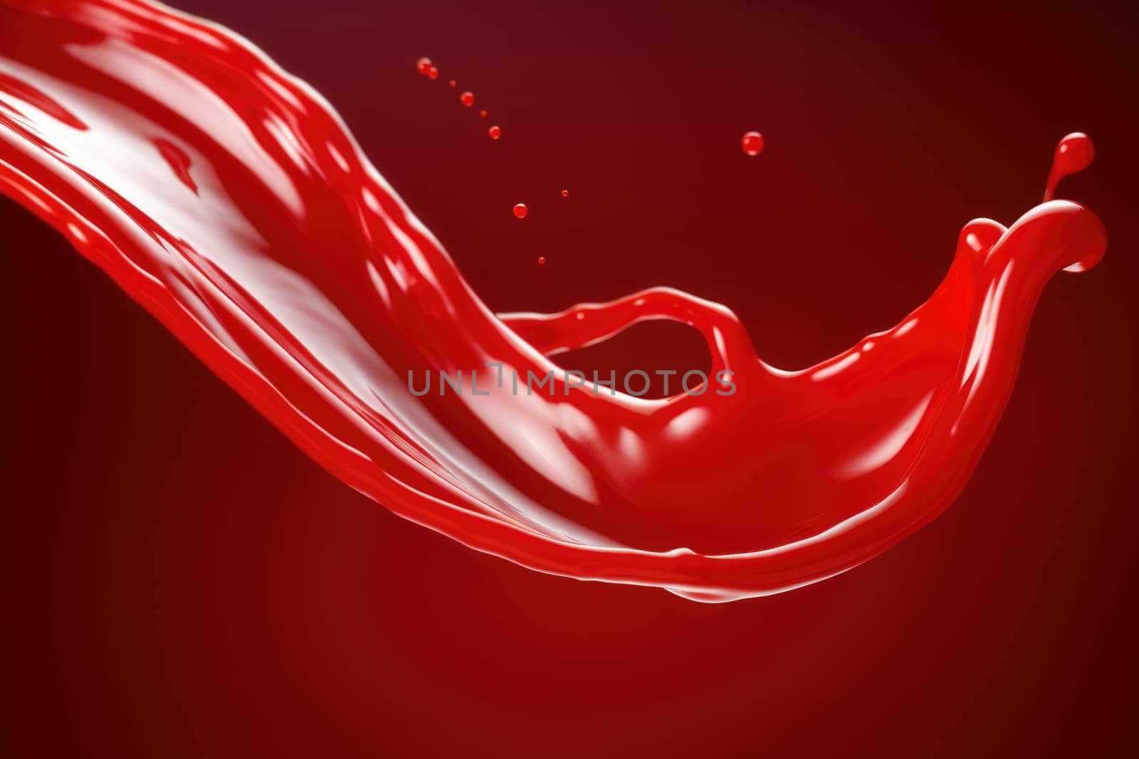 Red tomato ketchup or red liquid splash on red background. AI Generated