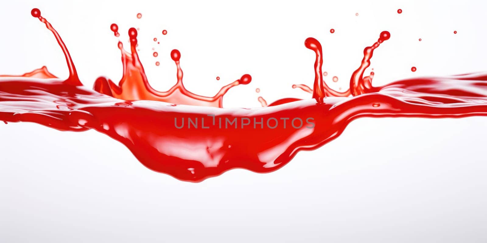 Red tomato ketchup or red liquid splash on white background. AI Generated