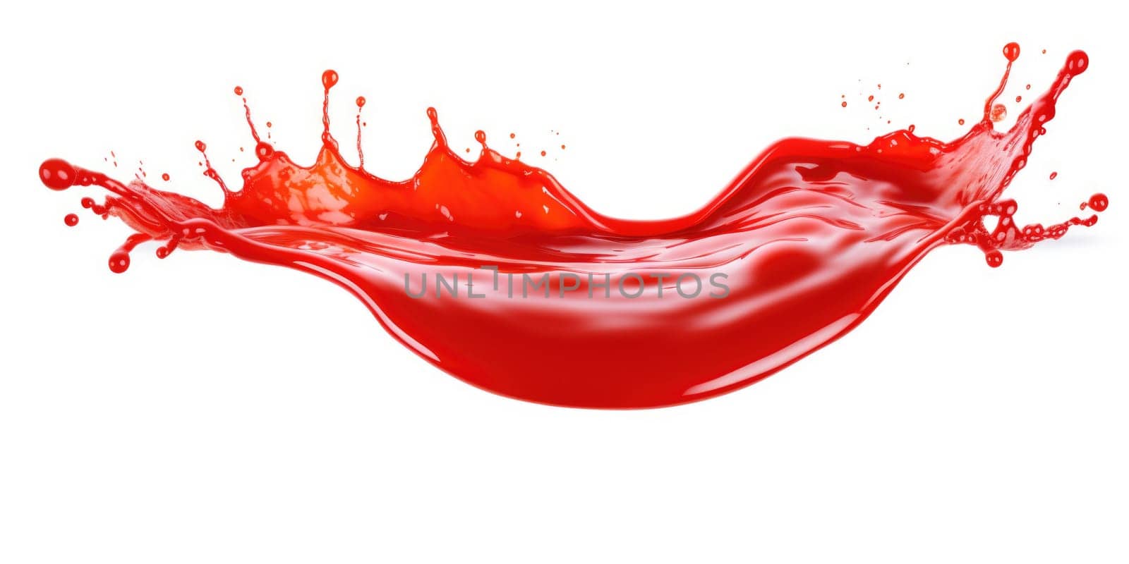 Red tomato ketchup or red liquid splash on white background. AI Generated