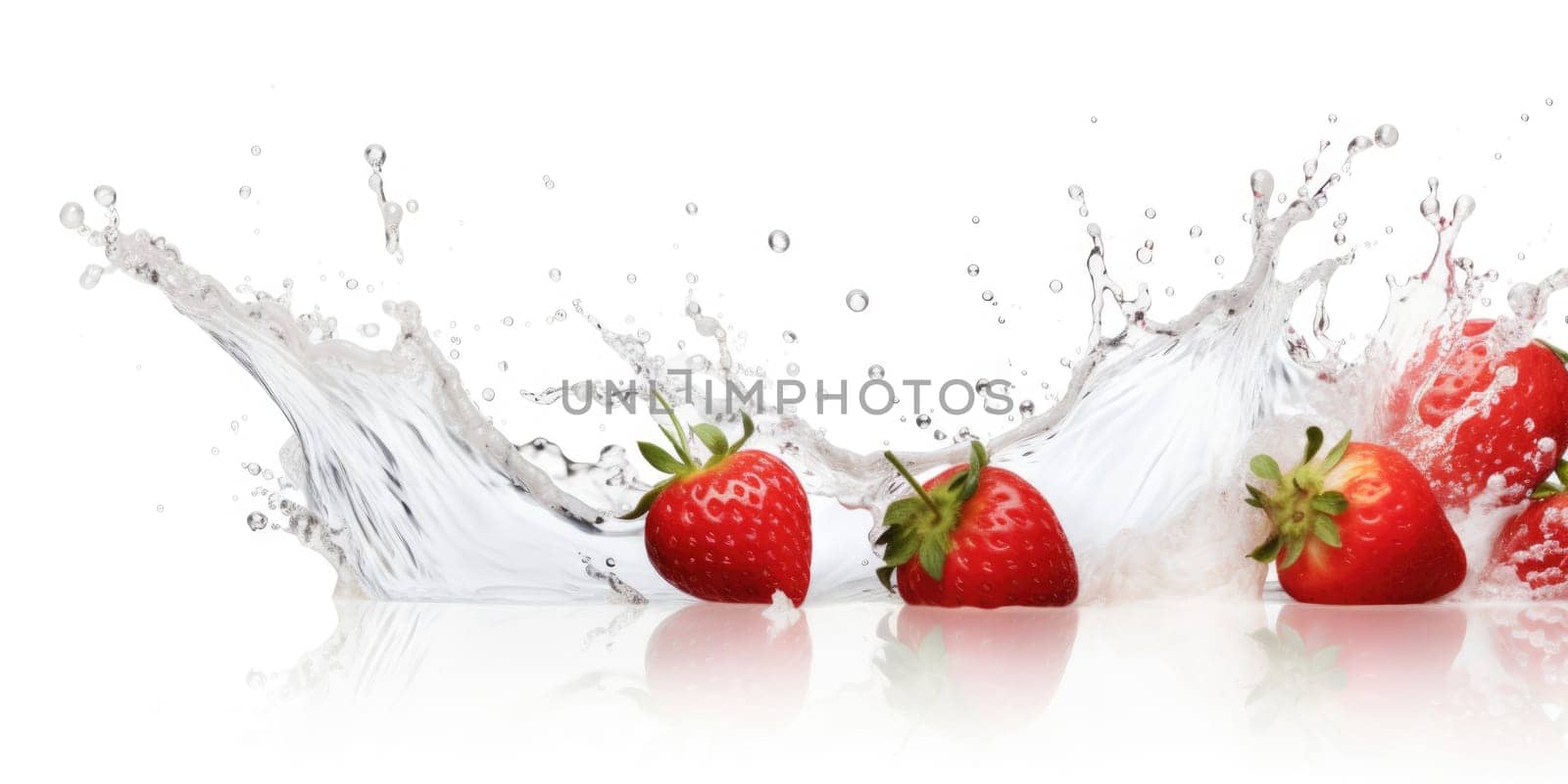 milk splash with strawberries isolated on white. AI Generated