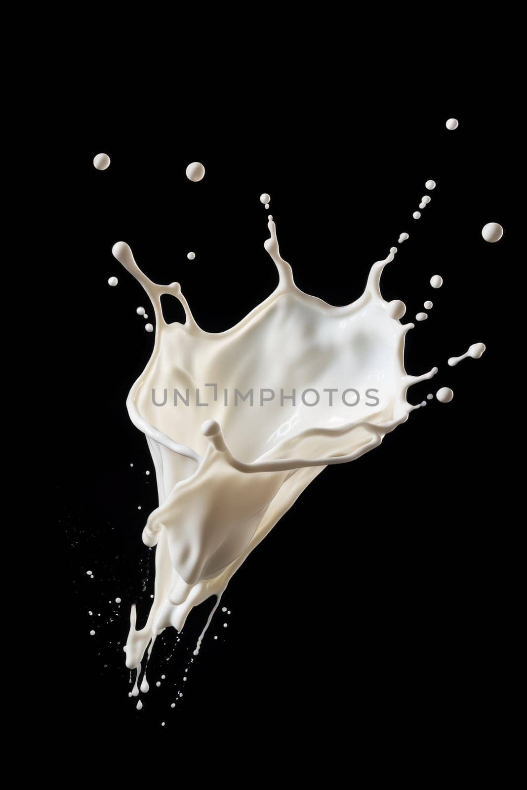 milk or white liquid splash isolated on black. AI Generated