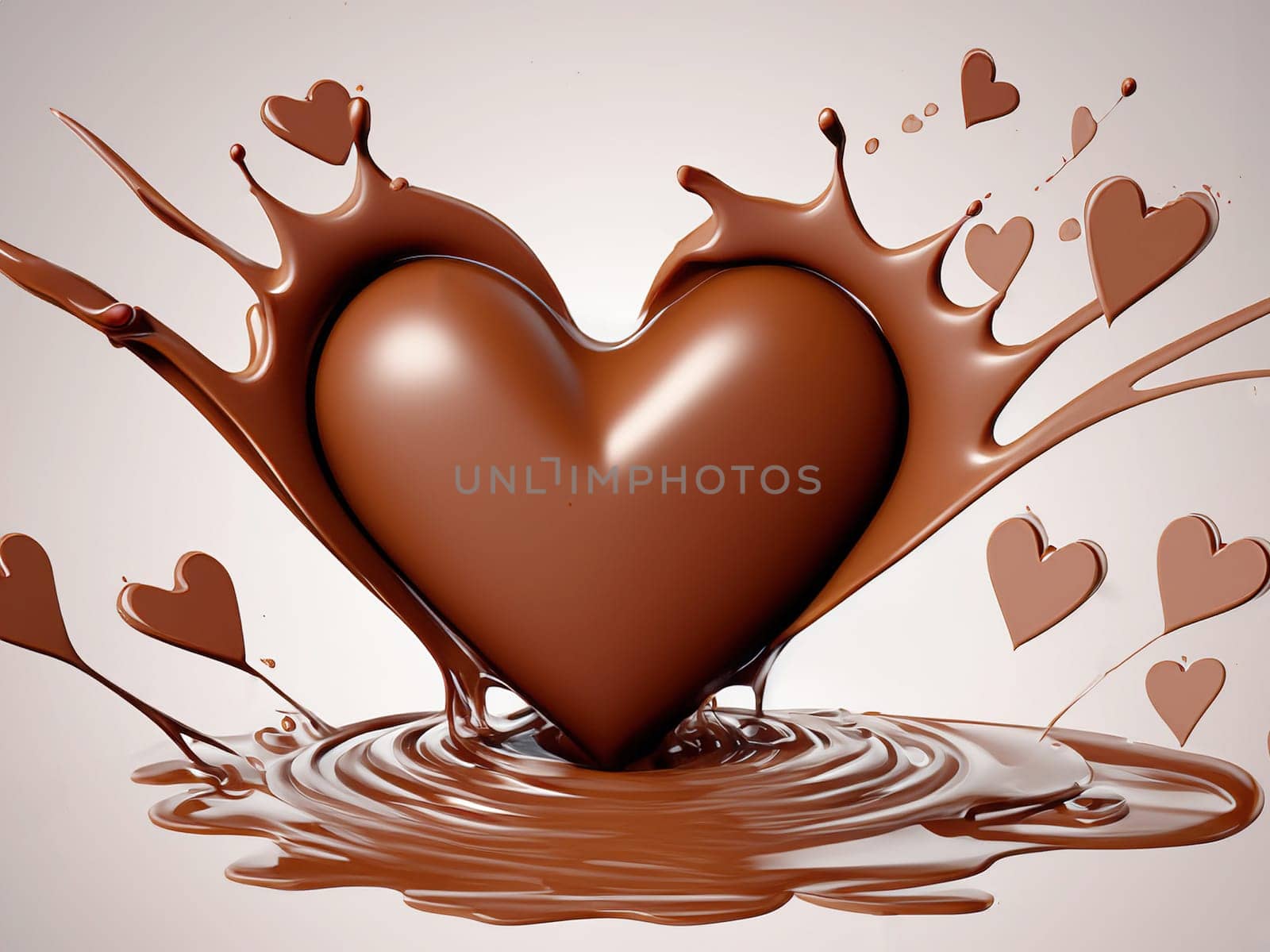 Chocolate splash with heart on a background. Chocolate heart with drops and splashes of chocolate on a background.Valentines day background with heart and chocolate splash.Vector illustration.