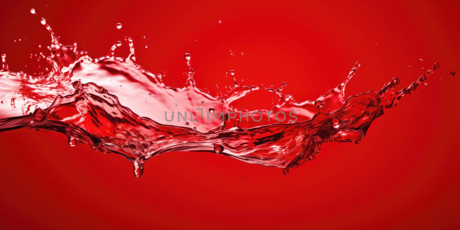 Blue water splash isolated on red background. AI Generated