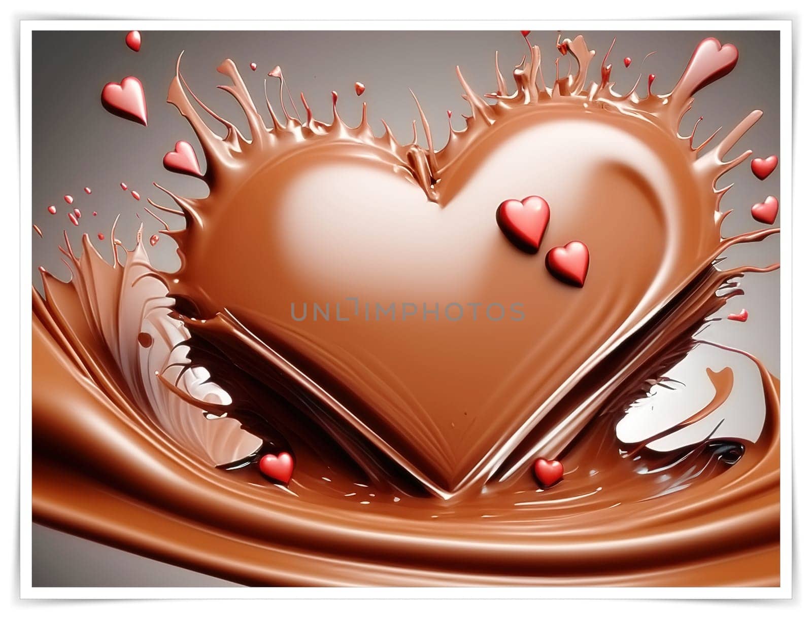 Chocolate splash with heart on a background. Chocolate heart with drops and splashes of chocolate on a background.Valentines day background with heart and chocolate splash.Vector illustration.