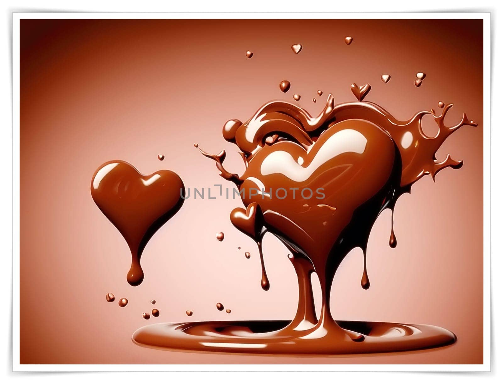 Chocolate splash with heart on a background. Chocolate heart with drops and splashes of chocolate on a background.Valentines day background with heart and chocolate splash.Vector illustration.