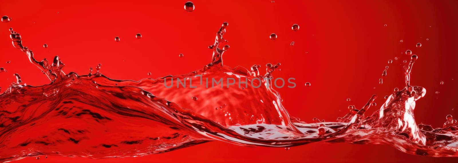 Blue water splash isolated on red background. AI Generated