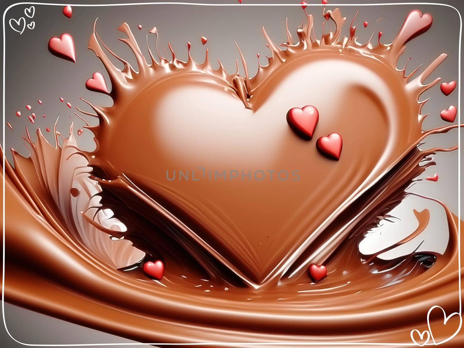 Chocolate splash with heart on a background. Chocolate heart with drops and splashes of chocolate on a background.Valentines day background with heart and chocolate splash.Vector illustration.