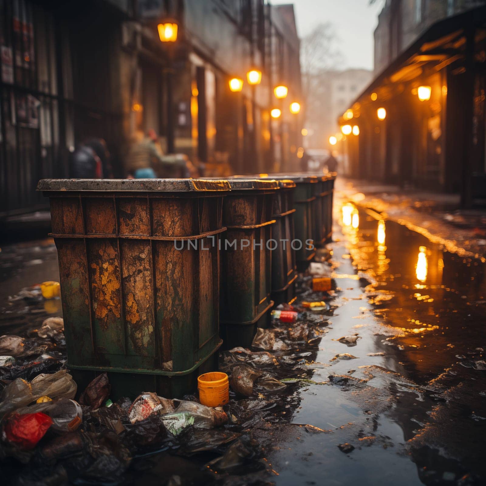 Full trash cans in the city on the street. Pollution of nature. by AnatoliiFoto