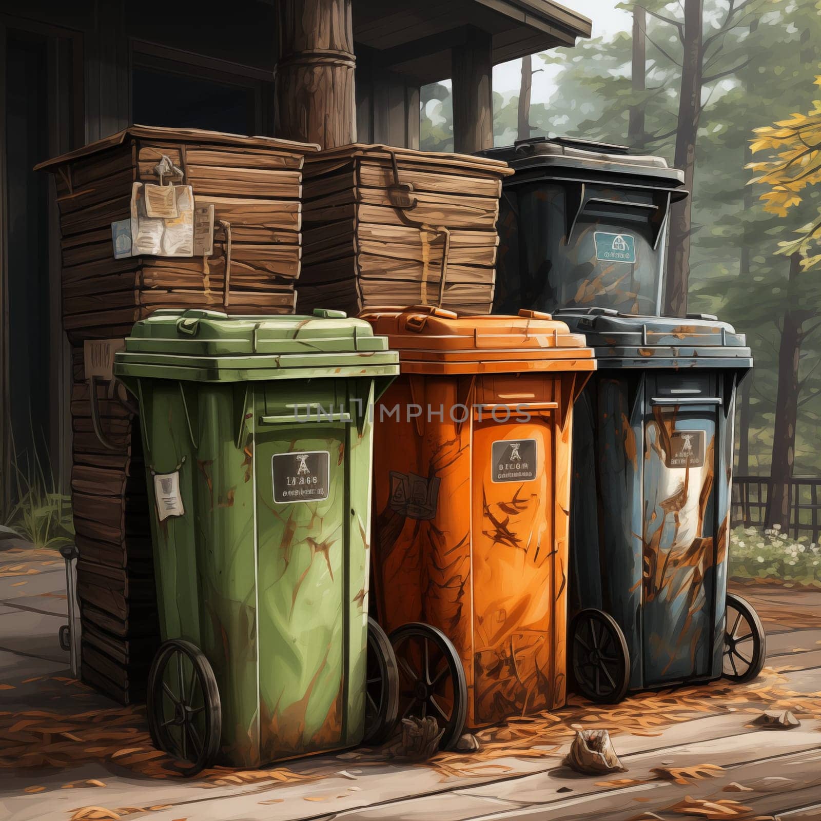 Full trash cans in the city on the street. Pollution of nature. by AnatoliiFoto