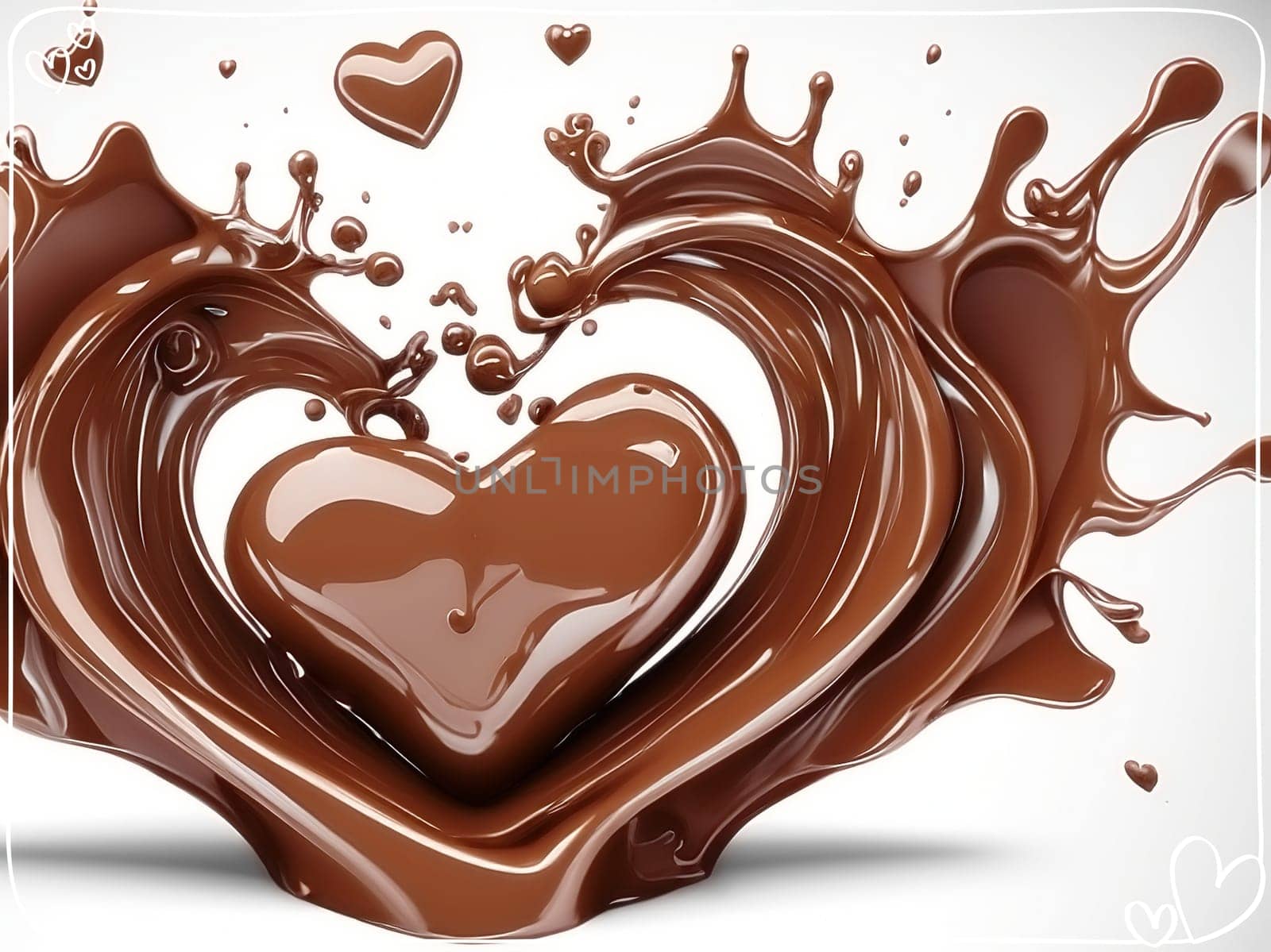 Chocolate splash with heart on a background. Chocolate heart with drops and splashes of chocolate on a background.Valentines day background with heart and chocolate splash.Vector illustration.