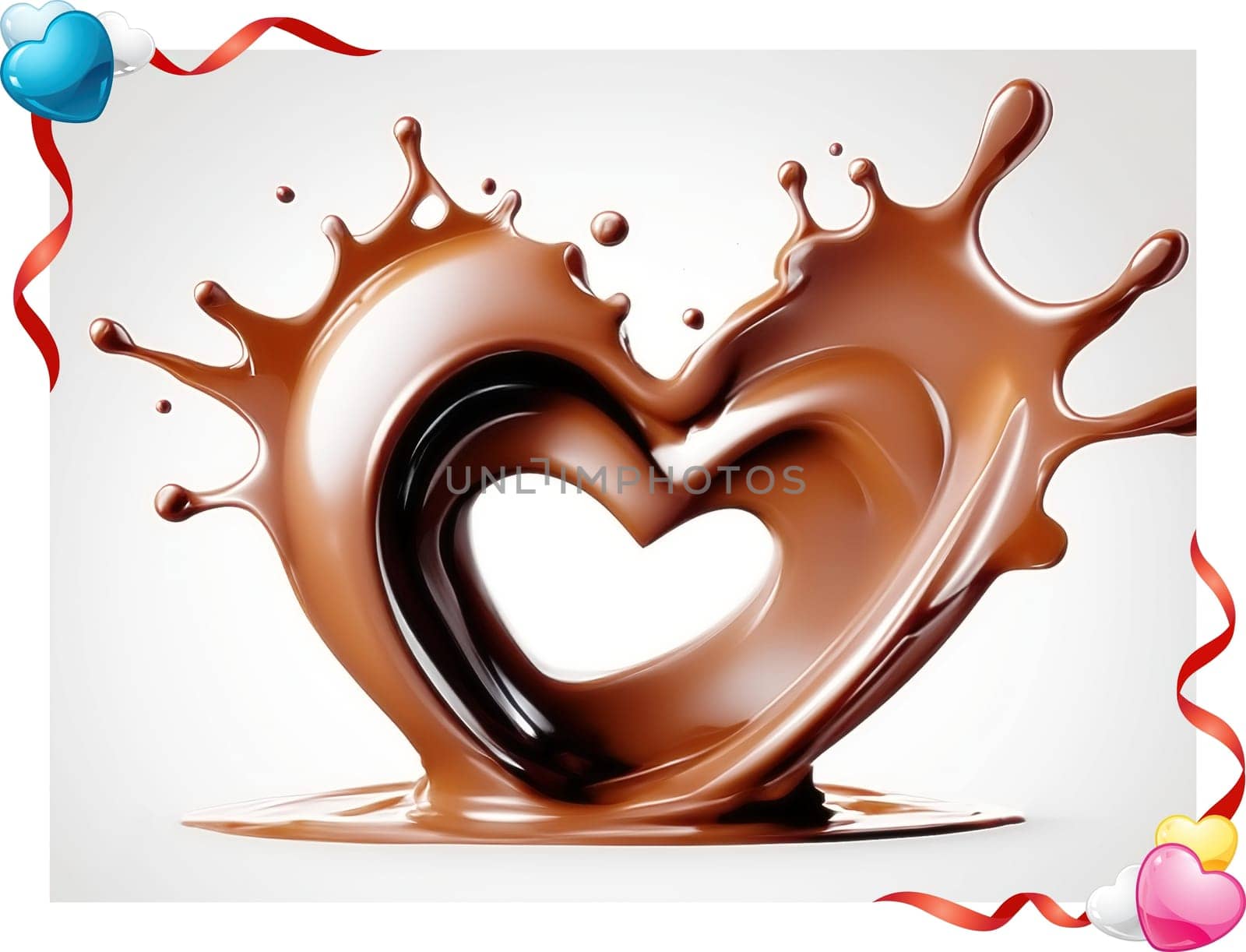 Chocolate splash with heart on a background. Chocolate heart with drops and splashes of chocolate on a background.Valentines day background with heart and chocolate splash.Vector illustration.