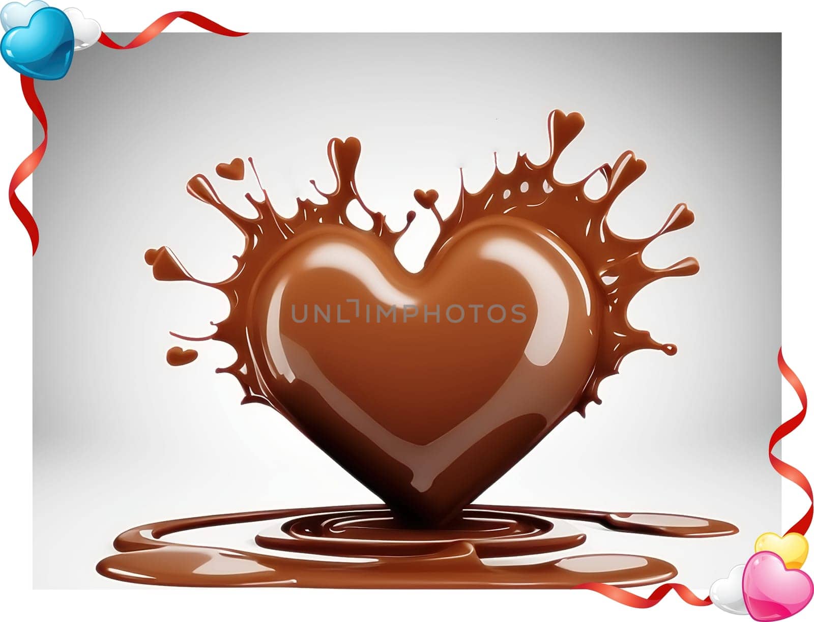 Chocolate splash with heart on a background. Chocolate heart with drops and splashes of chocolate on a background.Valentines day background with heart and chocolate splash.Vector illustration.