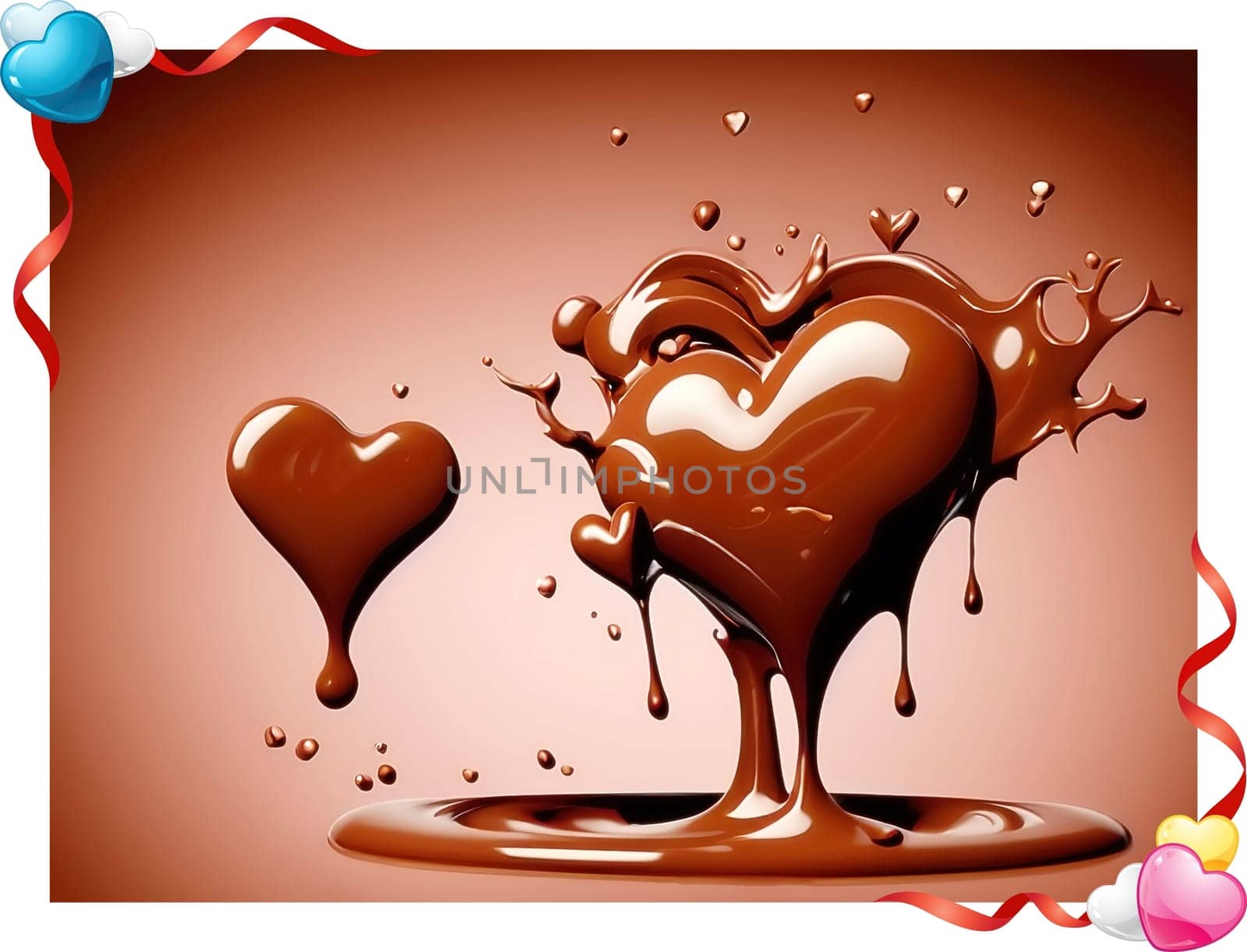 Chocolate splash with heart on a background. Chocolate heart with drops and splashes of chocolate on a background.Valentines day background with heart and chocolate splash.Vector illustration.