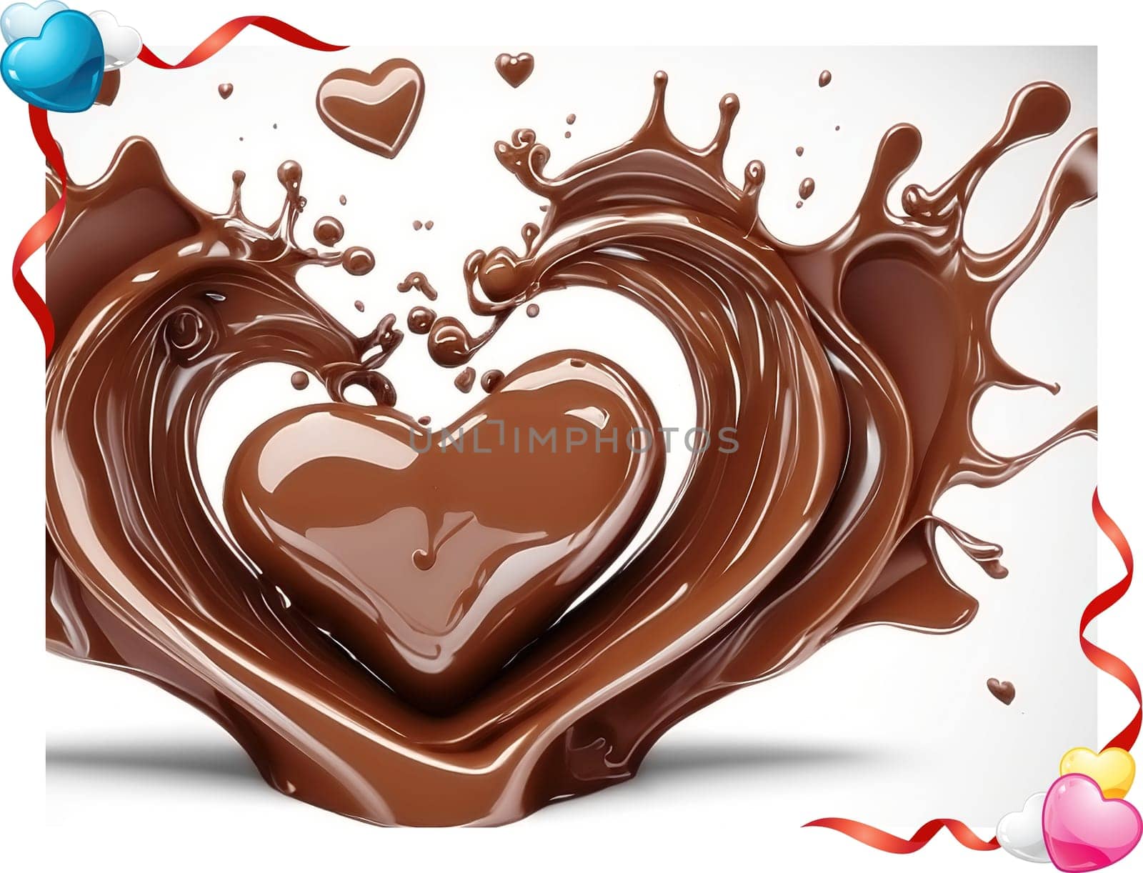 Chocolate splash with heart on a background. Chocolate heart with drops and splashes of chocolate on a background.Valentines day background with heart and chocolate splash.Vector illustration.