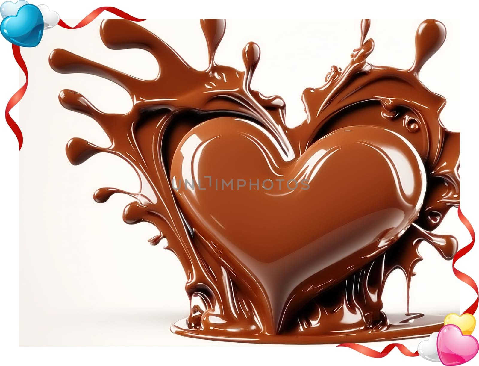 Chocolate splash with heart on a background. Chocolate heart with drops and splashes of chocolate on a background.Valentines day background with heart and chocolate splash.Vector illustration.