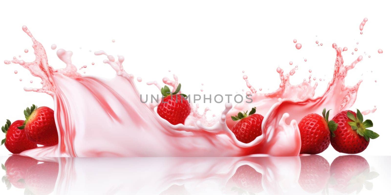 Mix Berries Falling On Milk Splash. AI Generated