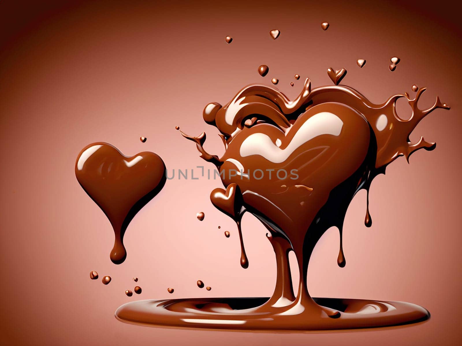 Chocolate splash with heart on a background. Chocolate heart with drops and splashes of chocolate on a background.Valentines day background with heart and chocolate splash.Vector illustration.