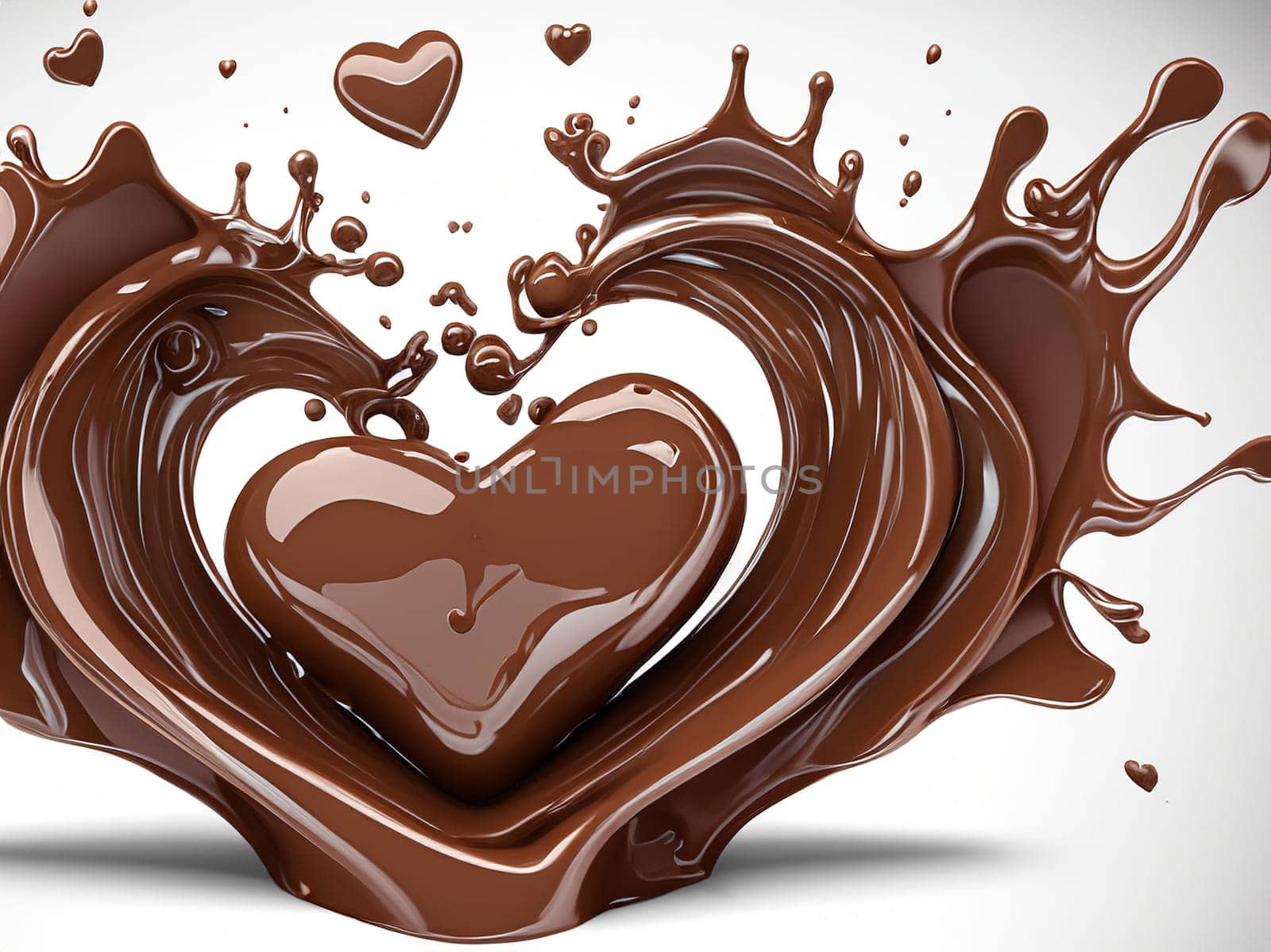 Chocolate splash with heart on a background. Chocolate heart with drops and splashes of chocolate on a background.Valentines day background with heart and chocolate splash.Vector illustration.