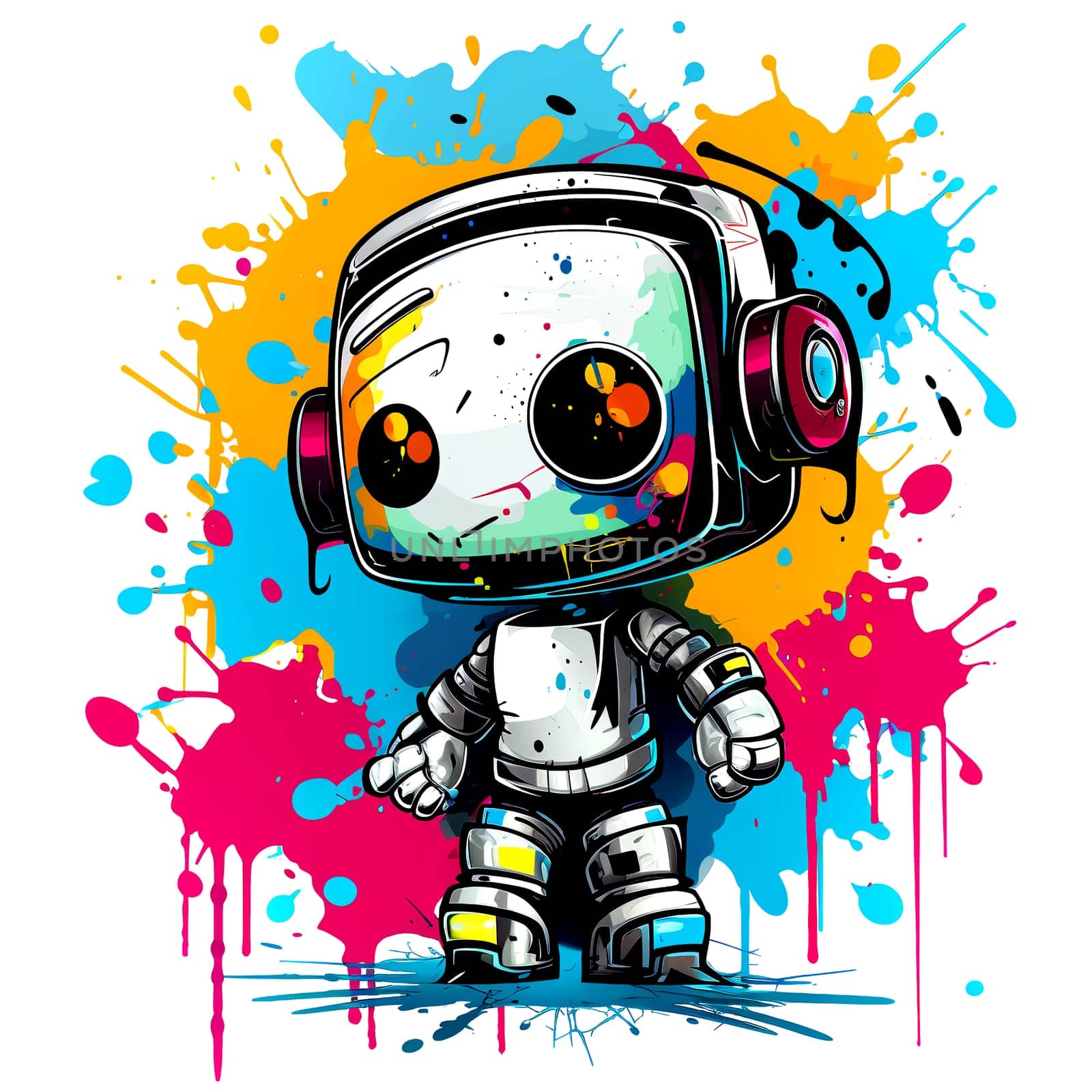 Cute cartoon Robots. Funny cyborgs. Steampunk Robots. AI Generated. by AndreyKENO