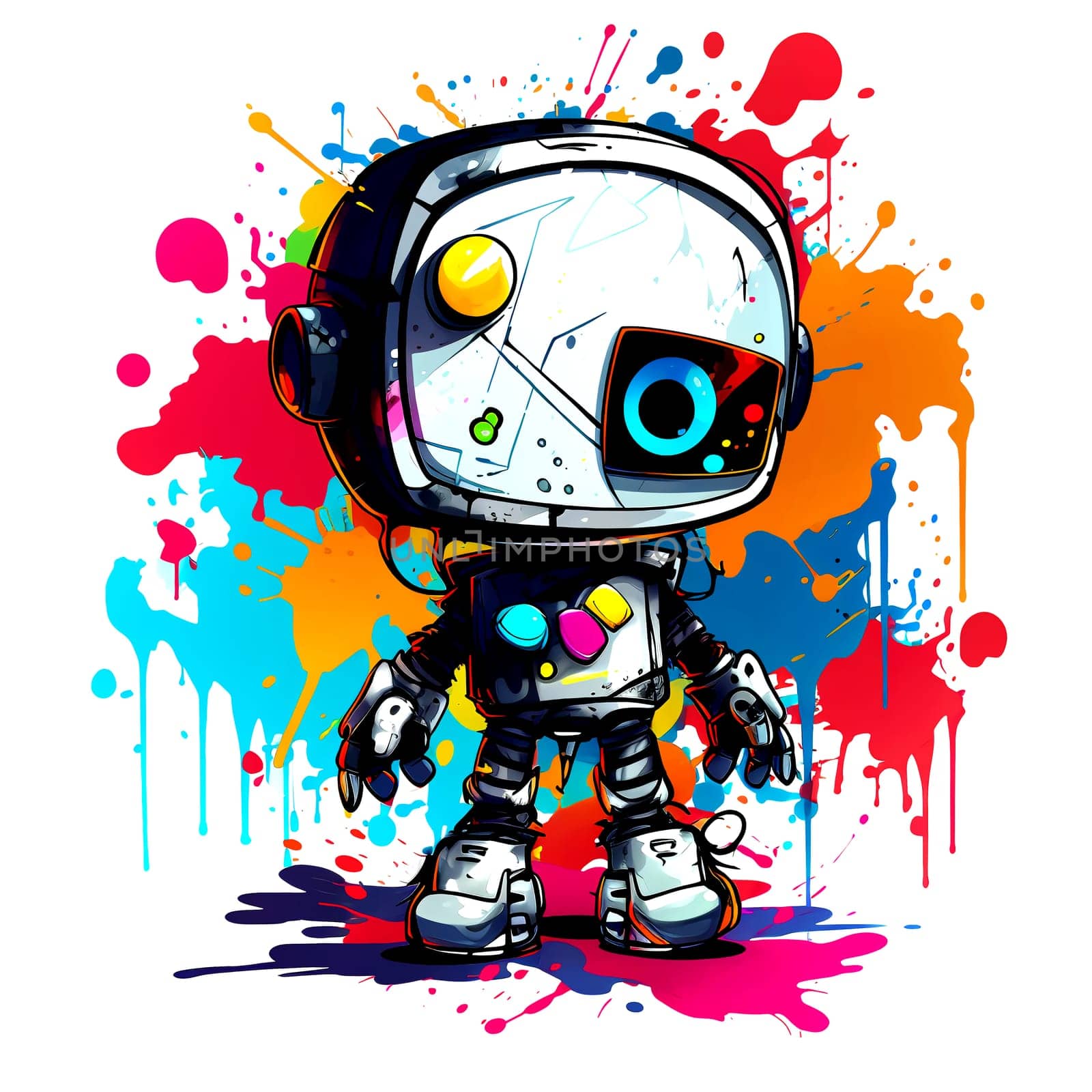 Cute cartoon Robots. Funny cyborgs. Steampunk Robots. AI Generated. by AndreyKENO