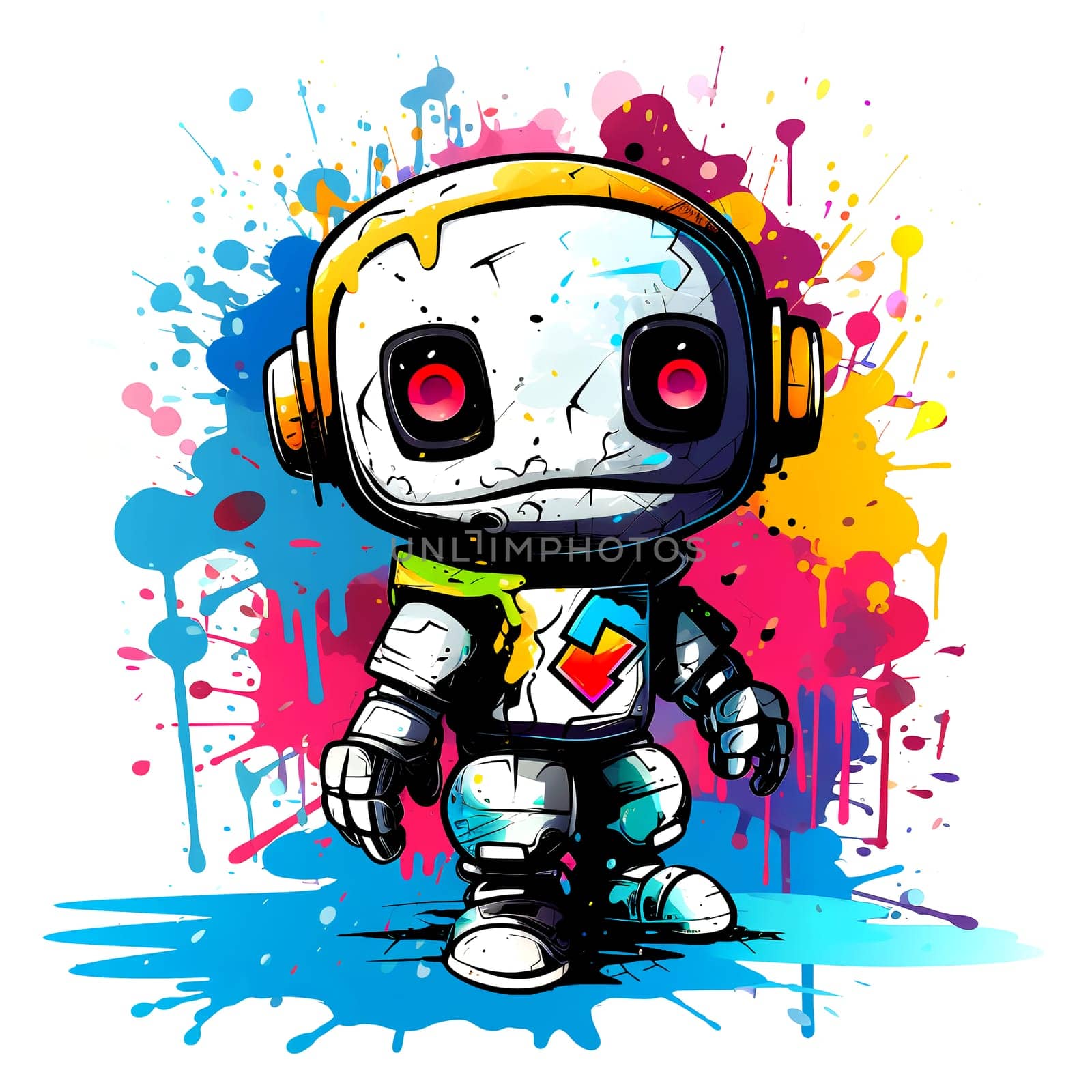 Cute cartoon Robots. Funny cyborgs. Steampunk Robots. AI Generated. by AndreyKENO