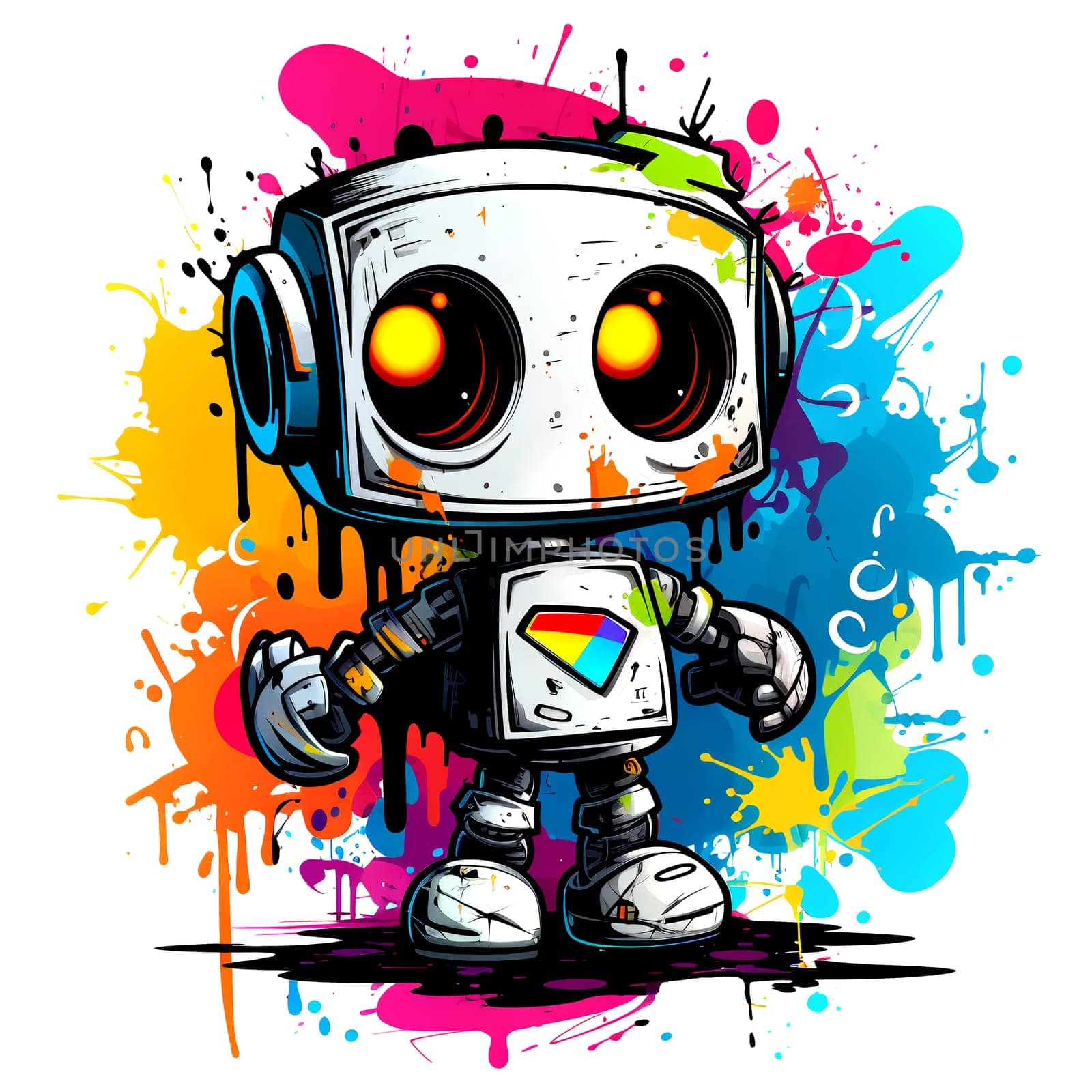 Cute cartoon Robots. Funny cyborgs. Steampunk Robots. AI Generated. by AndreyKENO